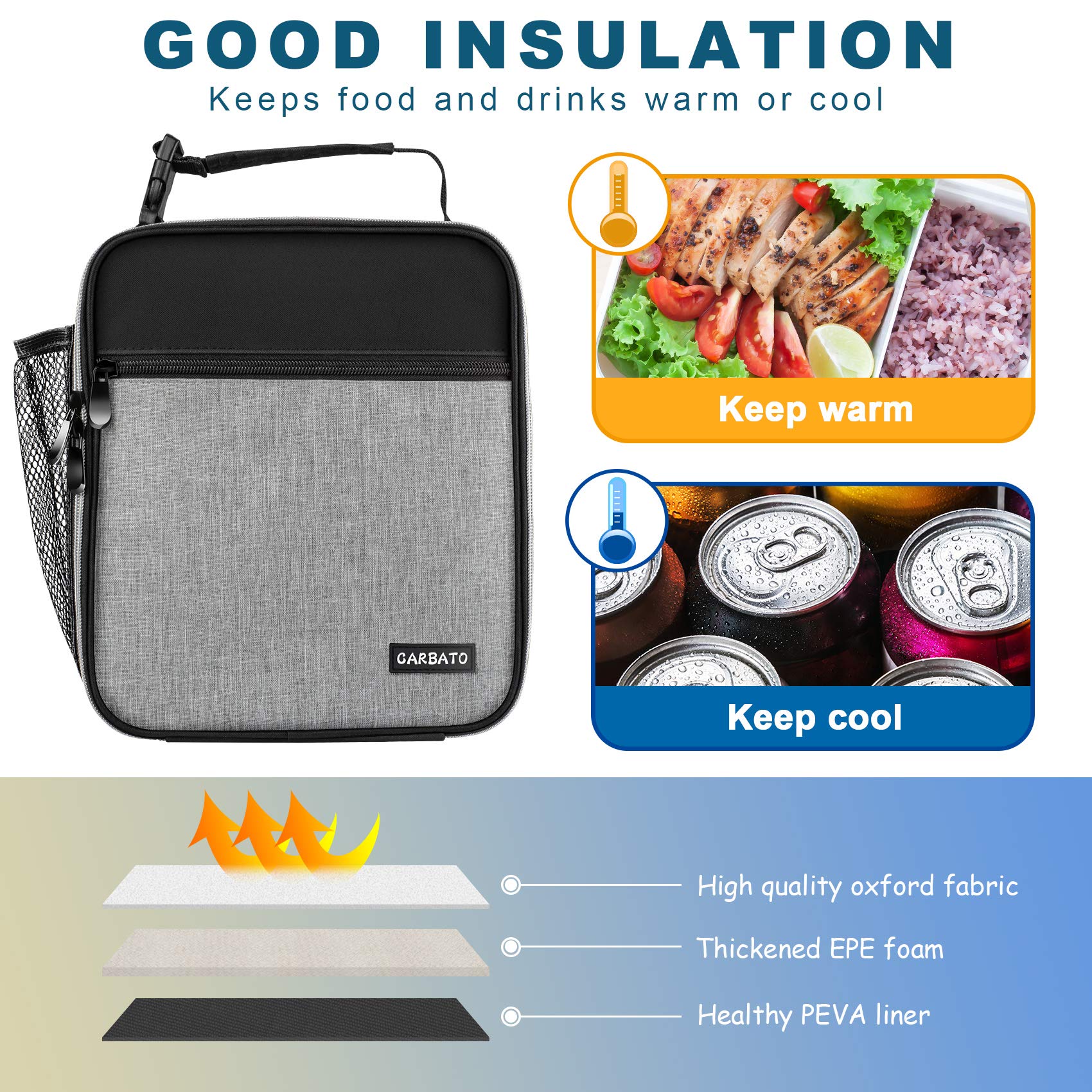 **Insulated Lunch Bag for Adults - Reusable & Durable Lunch Box Tote for Men & Women - Black & Gray - Perfect for Work, School & Picnics**
