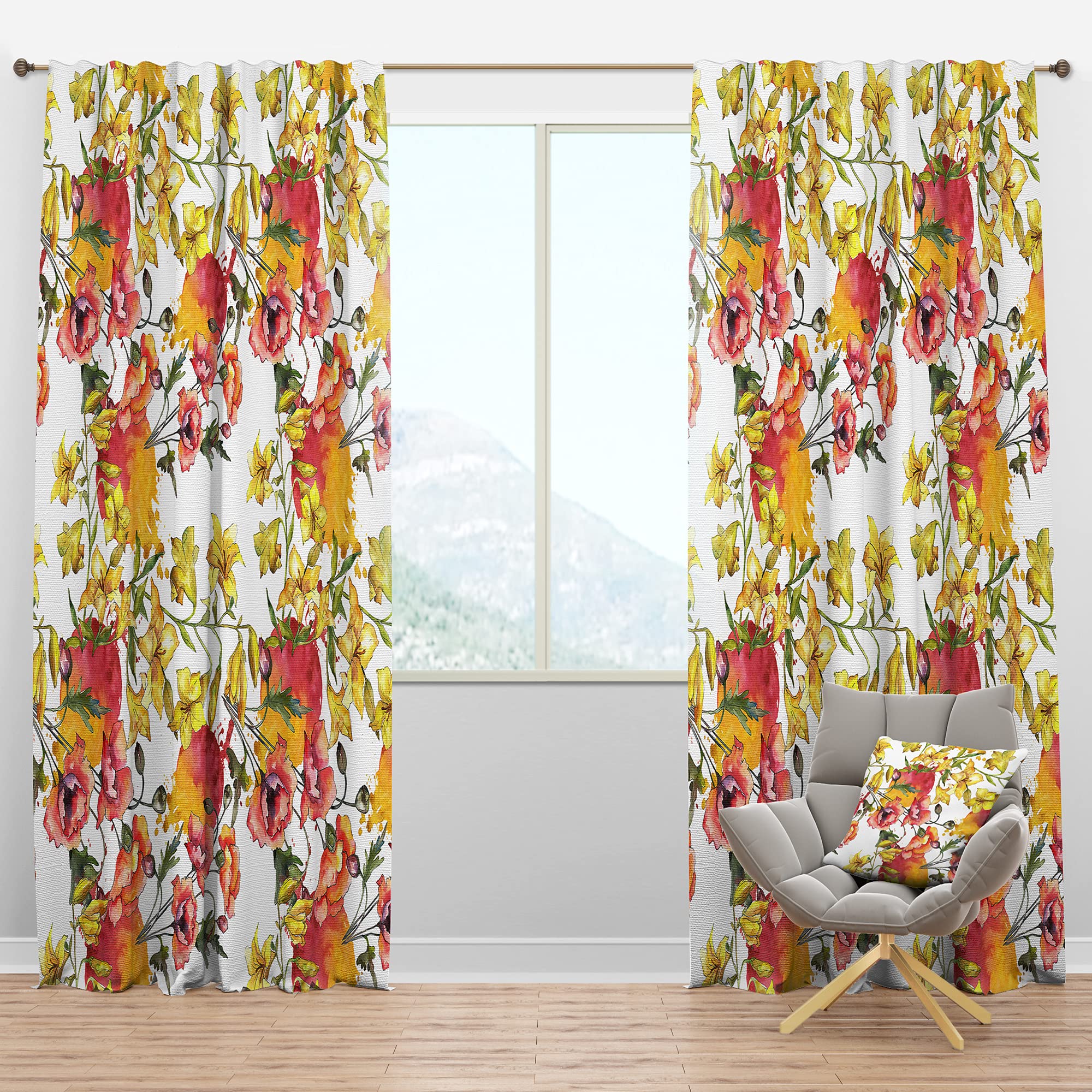 Retro Handdrawn Poppies Blackout Curtains - Thermal Insulated Single Panel (52x120 inches) for Bedroom & Living Room - Noise Reducing & Energy Saving Window Drapes - Perfect for Home Decor, Nursery, and Light-Sensitive Sleepers