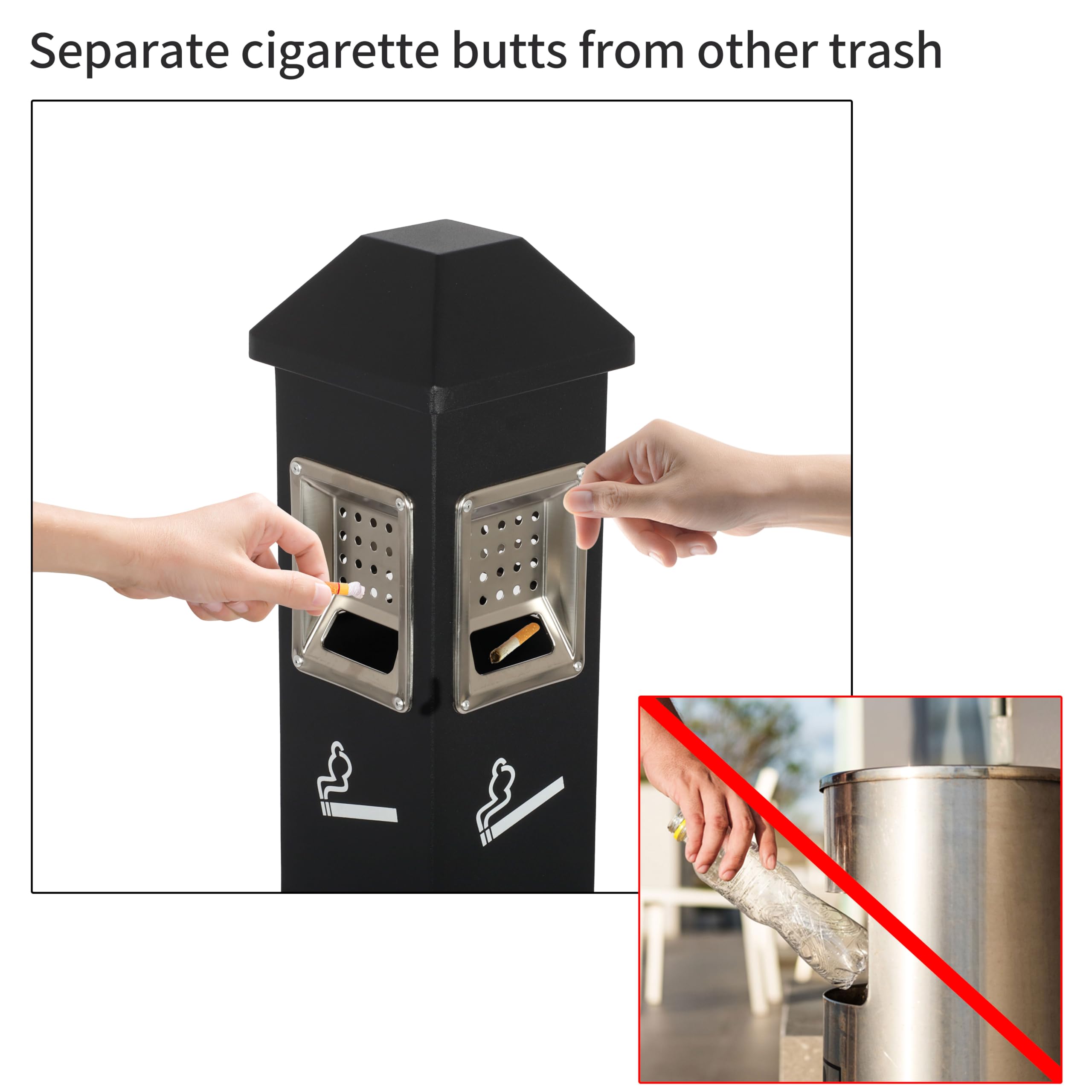AIWFL 1.2M Tall Metal Vertical Trash Bin - Outdoor Ash Bin with Lock & Key, Heavy Duty Waste Container - Perfect for Patio, Garden, Backyard, and Public Spaces (Black)