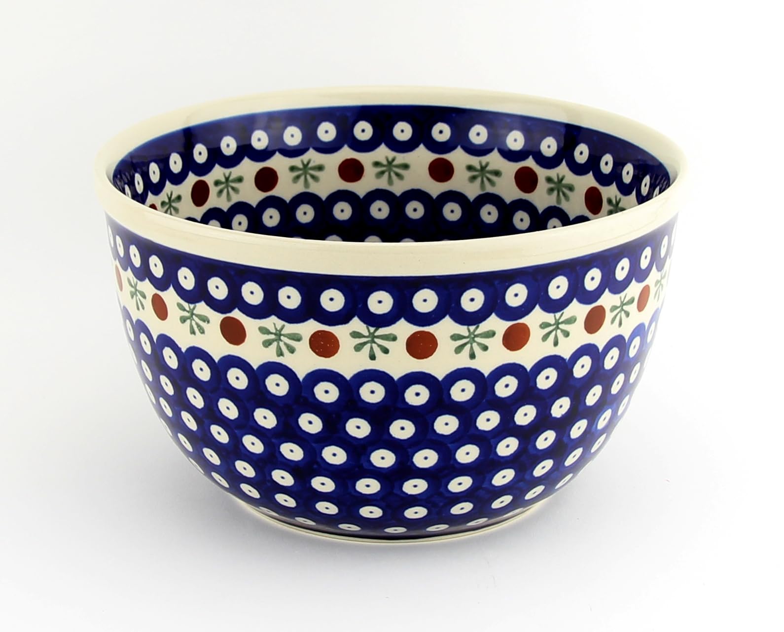Handmade Polish Pottery 2 Qt Mixing Bowl - Authentic Bolesławiec Stoneware from Poland - Durable Serving Bowl for Cooking, Baking, Salad Mixing & Popcorn - Nature Inspired Design - Perfect for Kitchen, Dining & Gift Giving