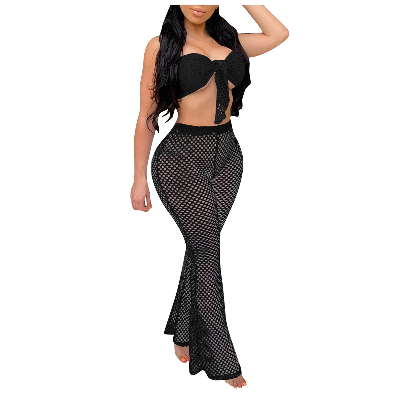 Stylish Black Jumpsuits for Women - Casual & Formal Pant Suit Sets with Mesh Hollow Blouse | Perfect for Office Wear, Evening Events & Fashionable Leisure Outfits