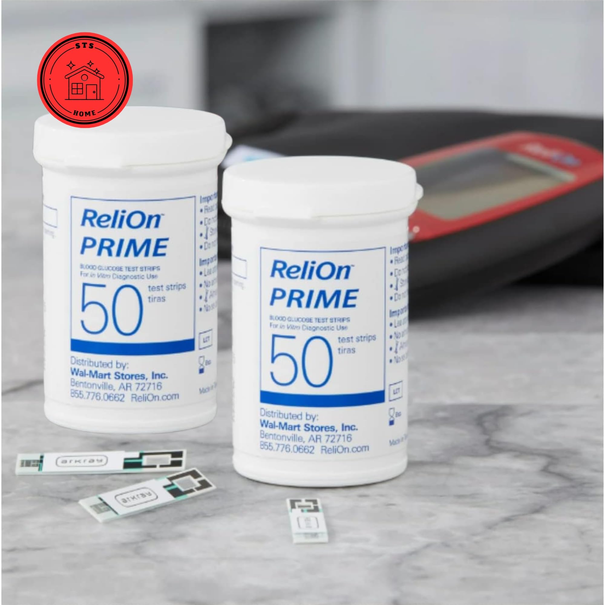 ReliOn Prime Blood Glucose Test Strips - 100 Count with Free STS Sticker | Accurate Diabetes Monitoring for Home Use | Compatible with ReliOn Meters | Essential for Daily Blood Sugar Testing & Diabetic Care