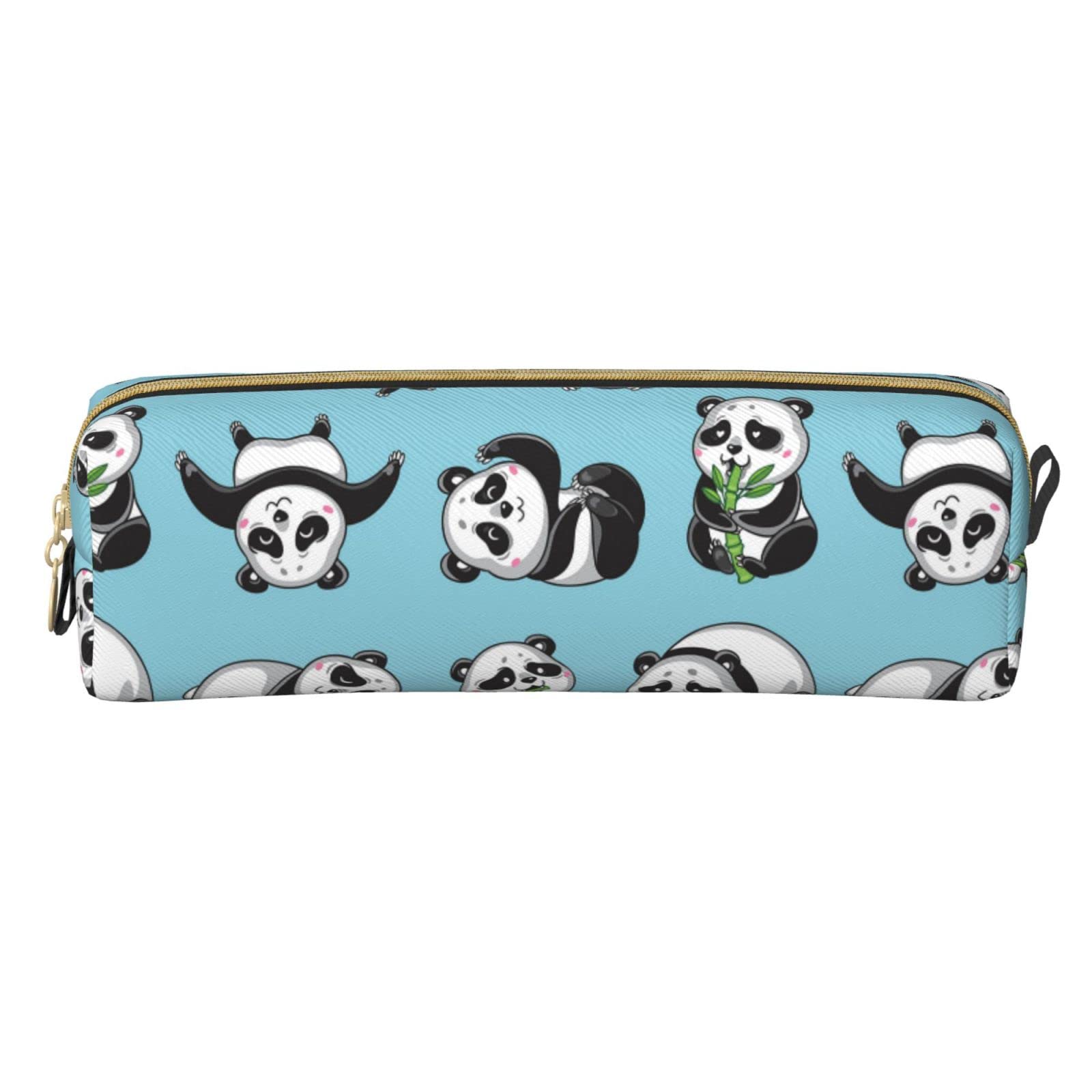 Cute Blue Panda Leather Pencil Case with Zipper - Women's Makeup Pouch for School, Office & Travel - Durable & Portable (8.3 x 2.2 Inches) - Perfect for Organizing Stationery, Cosmetics & Small Essentials