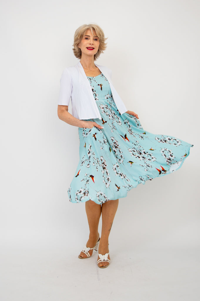 Bristol Dress - Oiseau Print Linen Bamboo Blend - Perfect for Summer Outings & Casual Wear