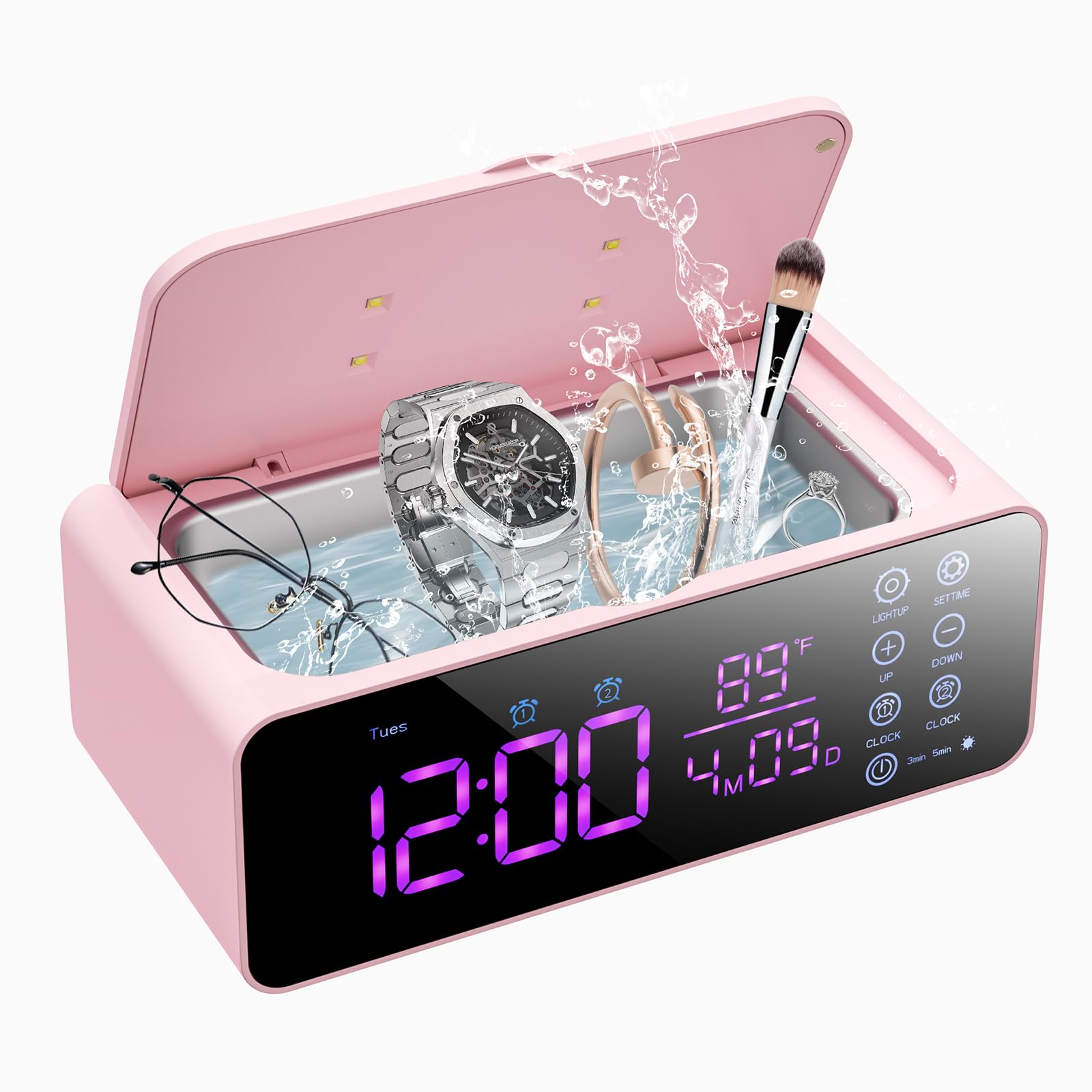 Professional Jewelry Cleaner Machine - 48KHz/24W Ultrasonic Cleaner with 500ml Stainless Steel Tank & LED Display | Perfect for Jewelry, Rings, Diamonds, Watches & Eyeglasses | Compact Tabletop Design with Alarm Clock (Pink) - Ideal for Home Use, Jewelry Stores & Gift Shops