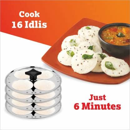 Stainless Steel Idli Maker with 4 Plates & Lid - 16 Idli Capacity - Induction & Gas Stove Compatible - Perfect for Indian Breakfast & South Asian Cooking at Home