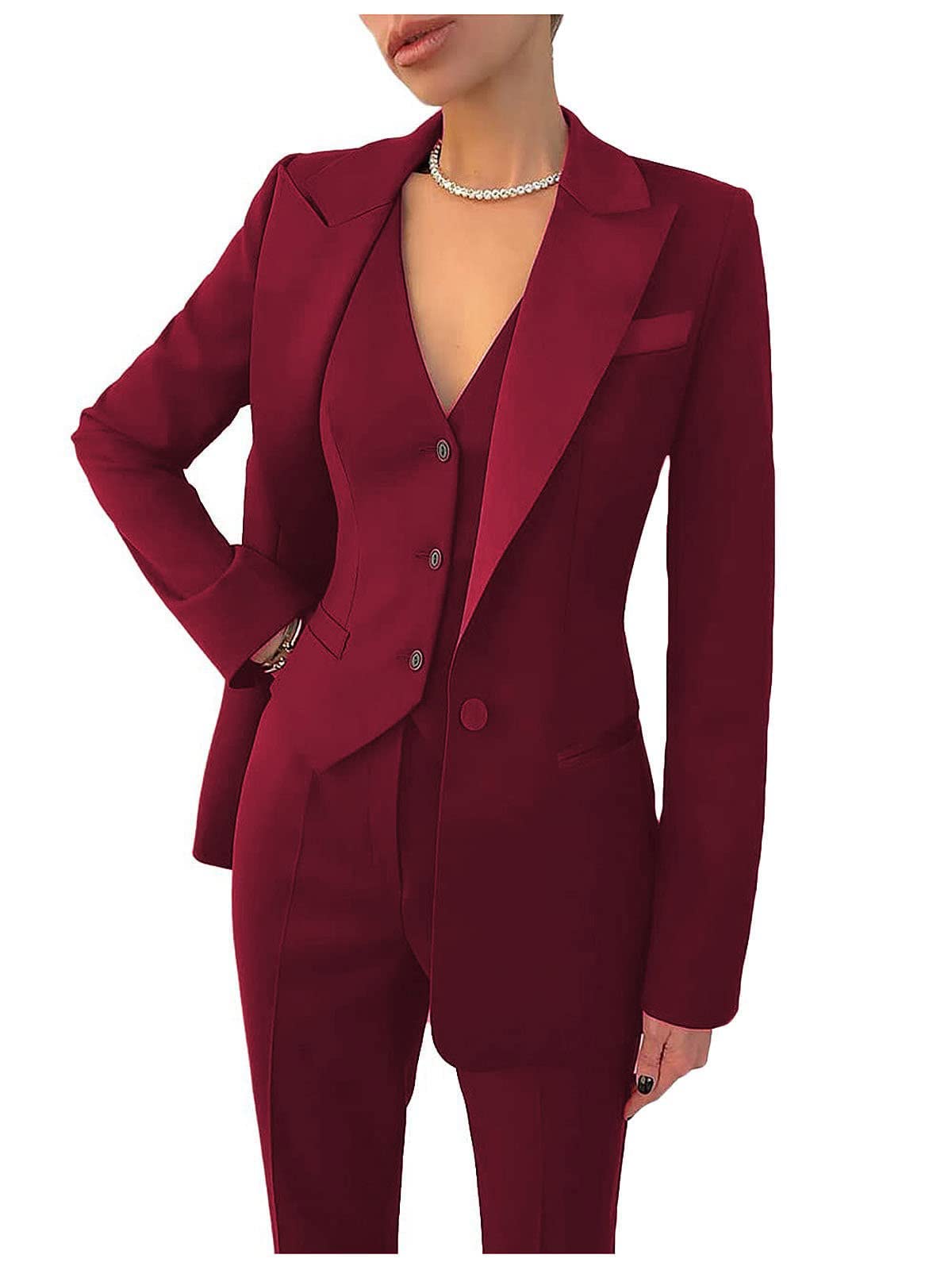 Women's 3-Piece Business Suit Set - Slim Fit Notch Lapel Blazer, Vest & Pants for Office & Professional Workwear | Perfect for Corporate Meetings, Job Interviews & Formal Events