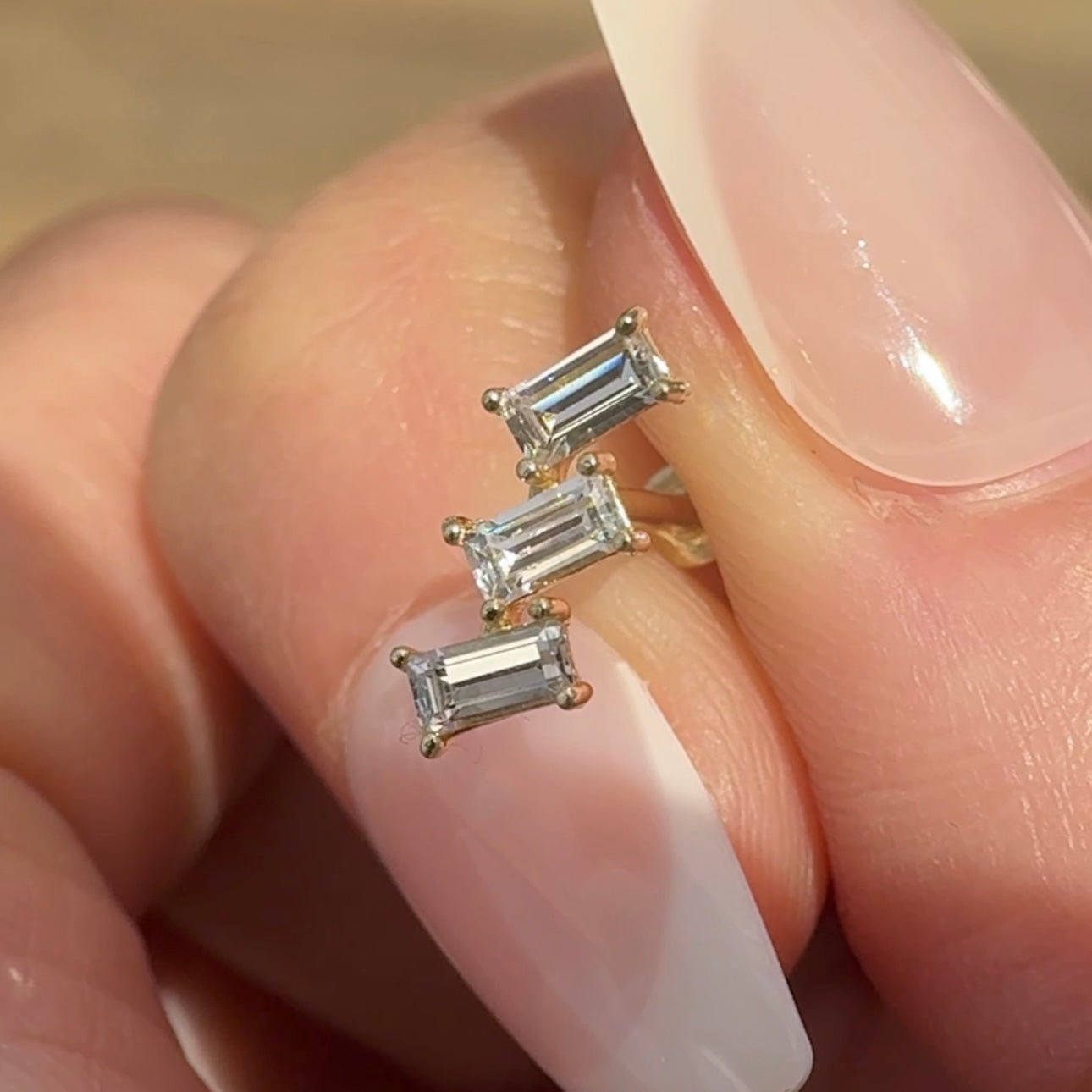 14K White Gold Baguette Cascade Flat Back Stud Earrings – Elegant & Durable for Daily Wear, Parties & Special Occasions