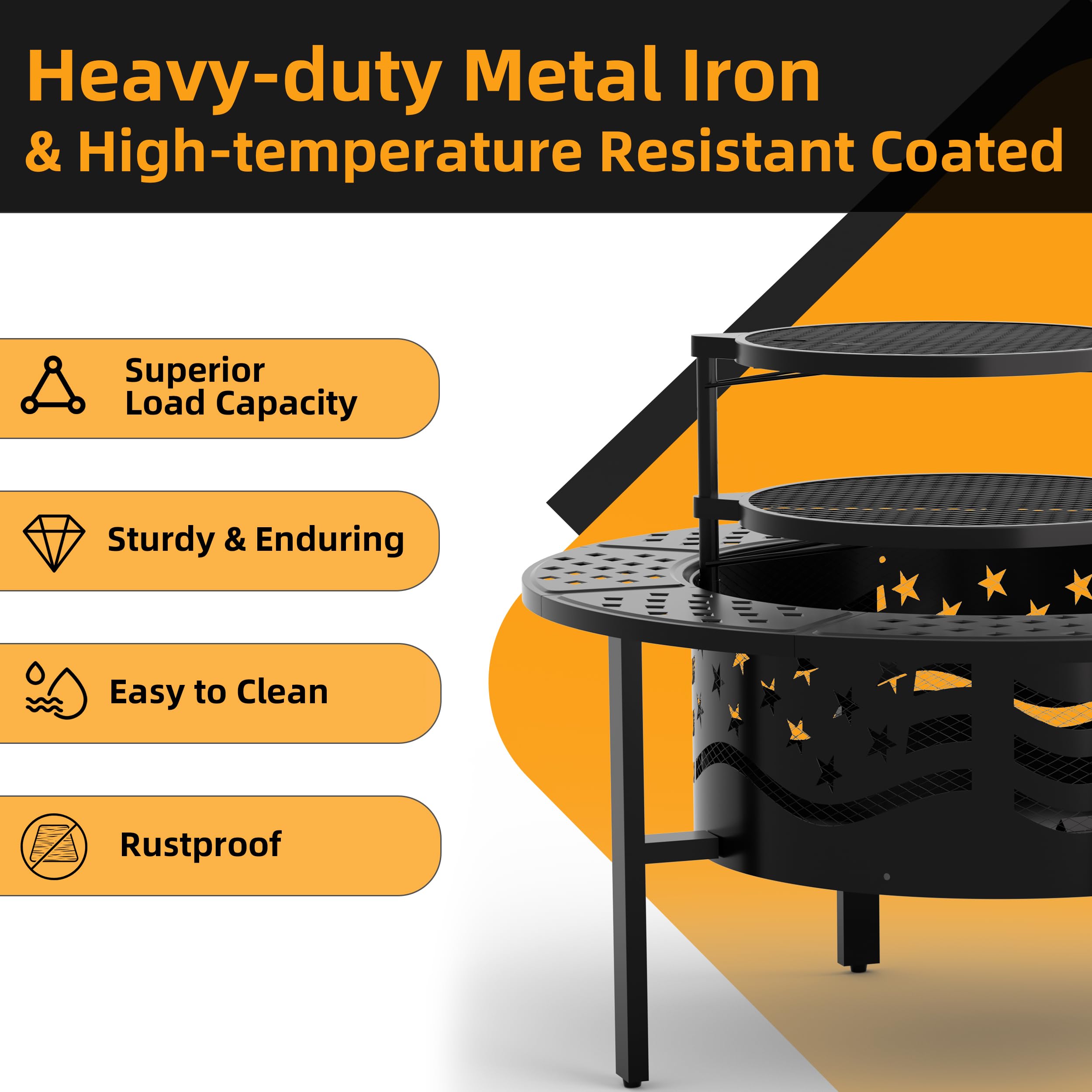 PrimeZone 42 Inch Large Outdoor Fire Pit with 2 Grills & Cover - Heavy Duty Steel Wood Burning Fire Pit for Backyard, Patio, Camping - Perfect for Bonfires, Picnics, and Outdoor Gatherings