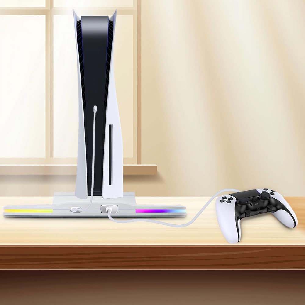 RGB Vertical Stand for PS5 Slim/PS5 Pro Consoles - LED Lighting Gaming Stand for PlayStation 5 Digital/Disc Edition & PS5 Slim - Secure Screw Mount for Stable Display - Perfect for Gaming Setups & Entertainment Centers