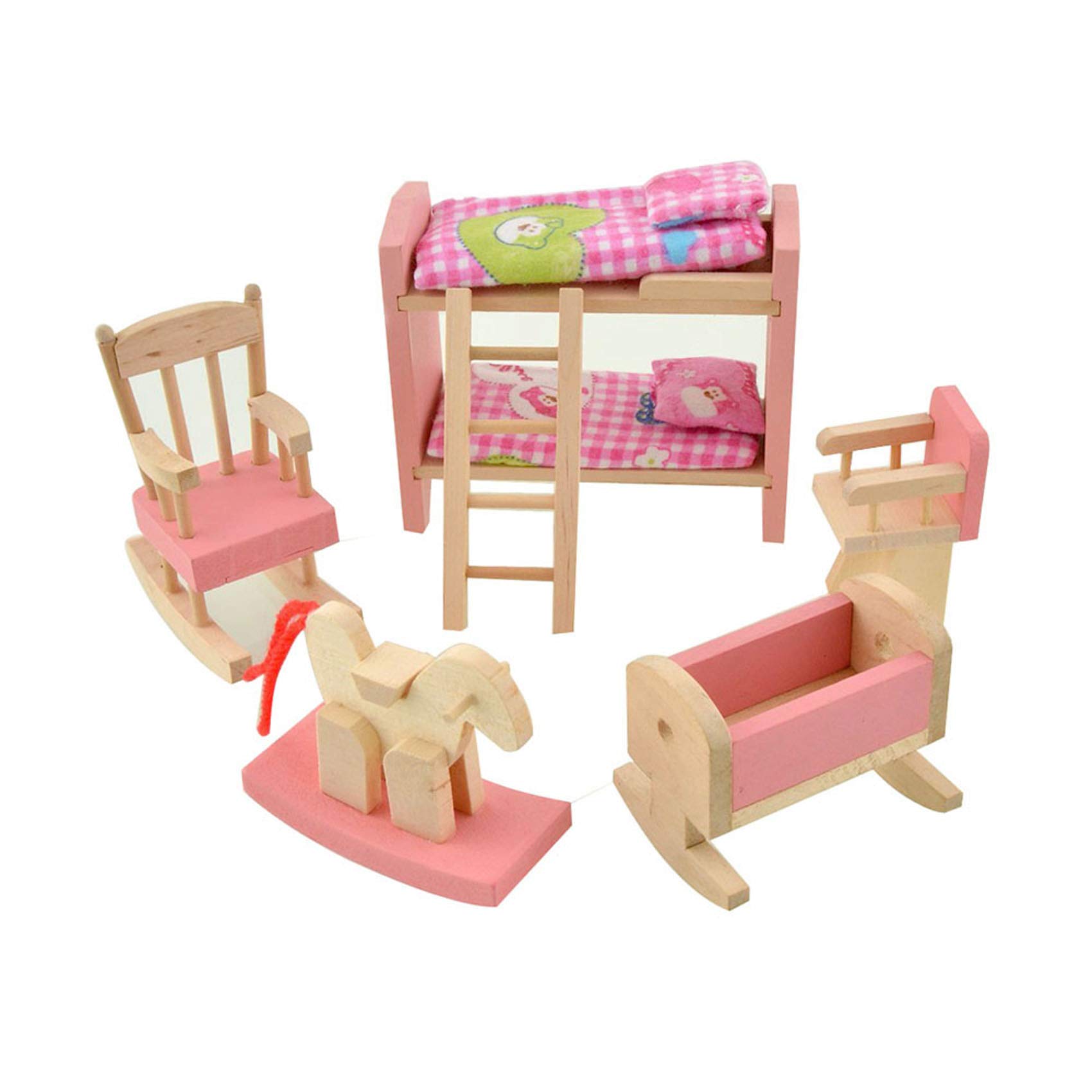 Wooden Dollhouse Furniture Set - Kids Pretend Play Toy for Home Decor