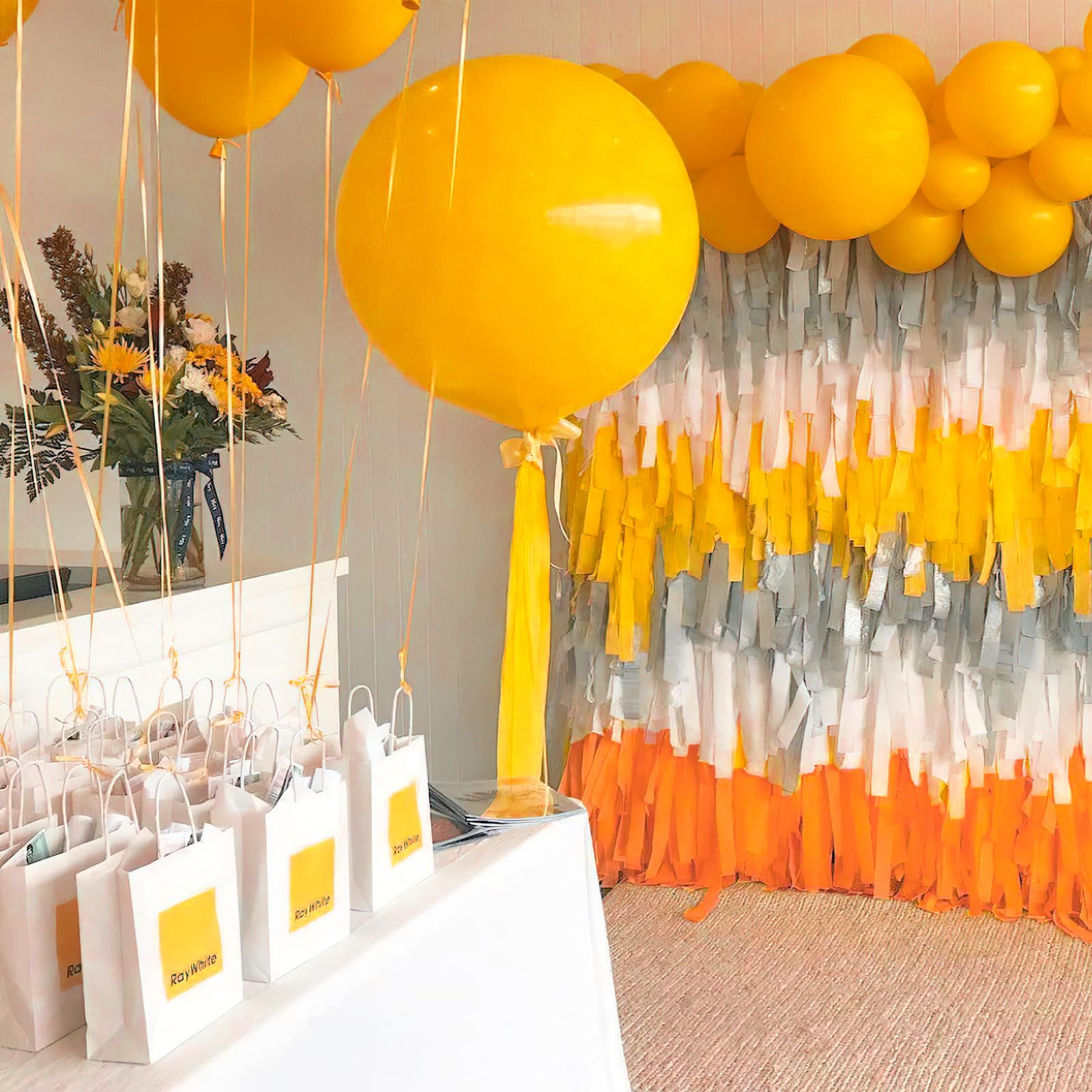 PartyWoo Extra Large Crepe Paper Streamers - 3 Rolls (393ft Total) - Orange & Yellow Crepe Paper for Party Decorations, Baby Showers, Birthday Parties & Wedding Backdrops - 1.8 Inch Wide x 131ft per Roll - DIY Craft Supplies for Ceiling Decor & Photo Booth Backgrounds