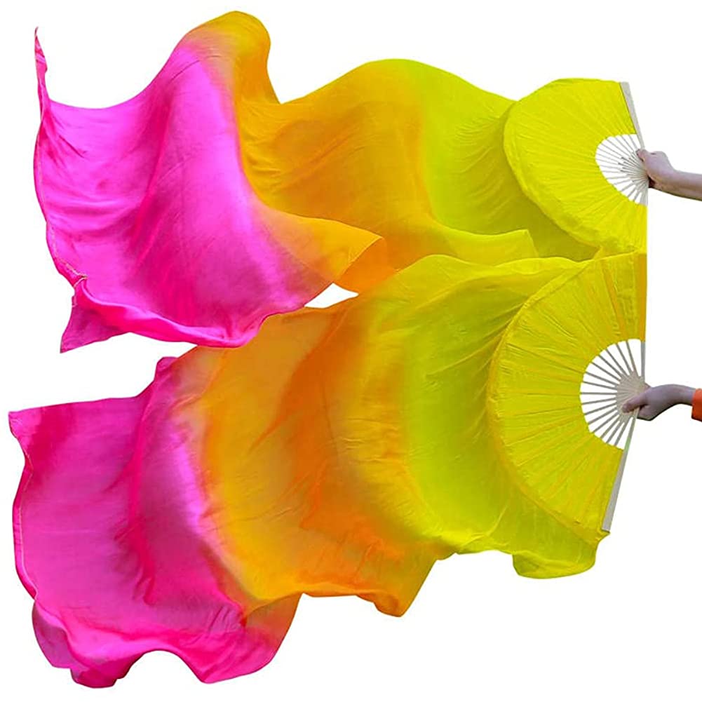 Nimiman Women's Silk Belly Dance Fans - Pair of Long Folding Veil Fans (180cm x 90cm) for Professional Belly Dancing, Performances & Costume Accessories