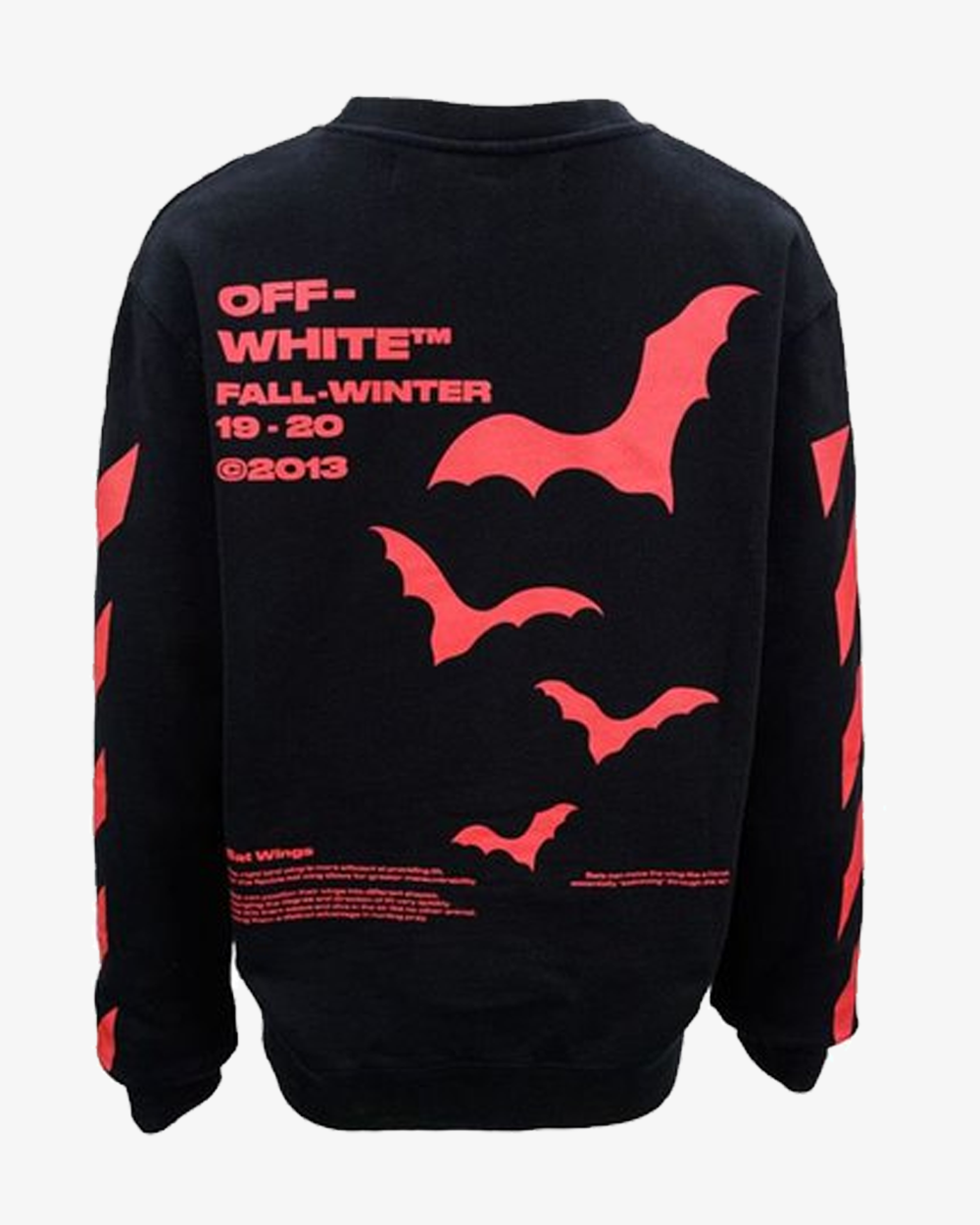OFF WHITE Bats Print Diagonal Stripe Black Crewneck Sweatshirt - Stylish Streetwear for Men & Women - Perfect for Casual Outfits, Urban Fashion & Everyday Wear