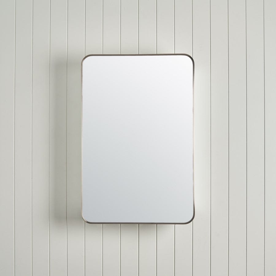 Rectangular Bathroom Mirror Cabinet with LED Lights - Warm Brushed Nickel Finish - Modern Vanity Mirror for Small Spaces - Perfect for Makeup & Shaving