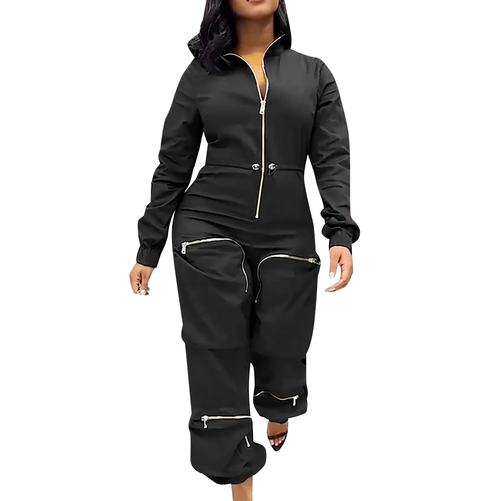 Women's Valor Jumpsuit with Cargo Pockets & Metal Zipper - Stylish Leggings for Workout, Yoga, and Casual Wear | Breathable Deep Neckline Jumpsuit for Women