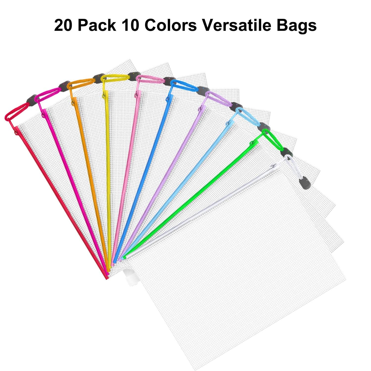 JARLINK 20 Pack Zipper Mesh Pouch & 20 Pack A4 Waterproof File Bags Set - Organize Office Supplies, Cosmetics, Travel Accessories - Perfect for Home, Office, School & Travel Storage Solutions