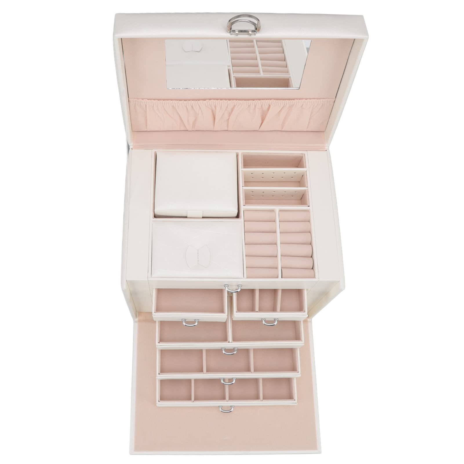 CHICIRIS Large White Faux Leather Jewelry Organizer Box - Multi-Layer Storage for Necklaces, Rings, Earrings & Bracelets - Elegant Home Decor & Gift for Women - Perfect for Bedroom, Closet & Travel