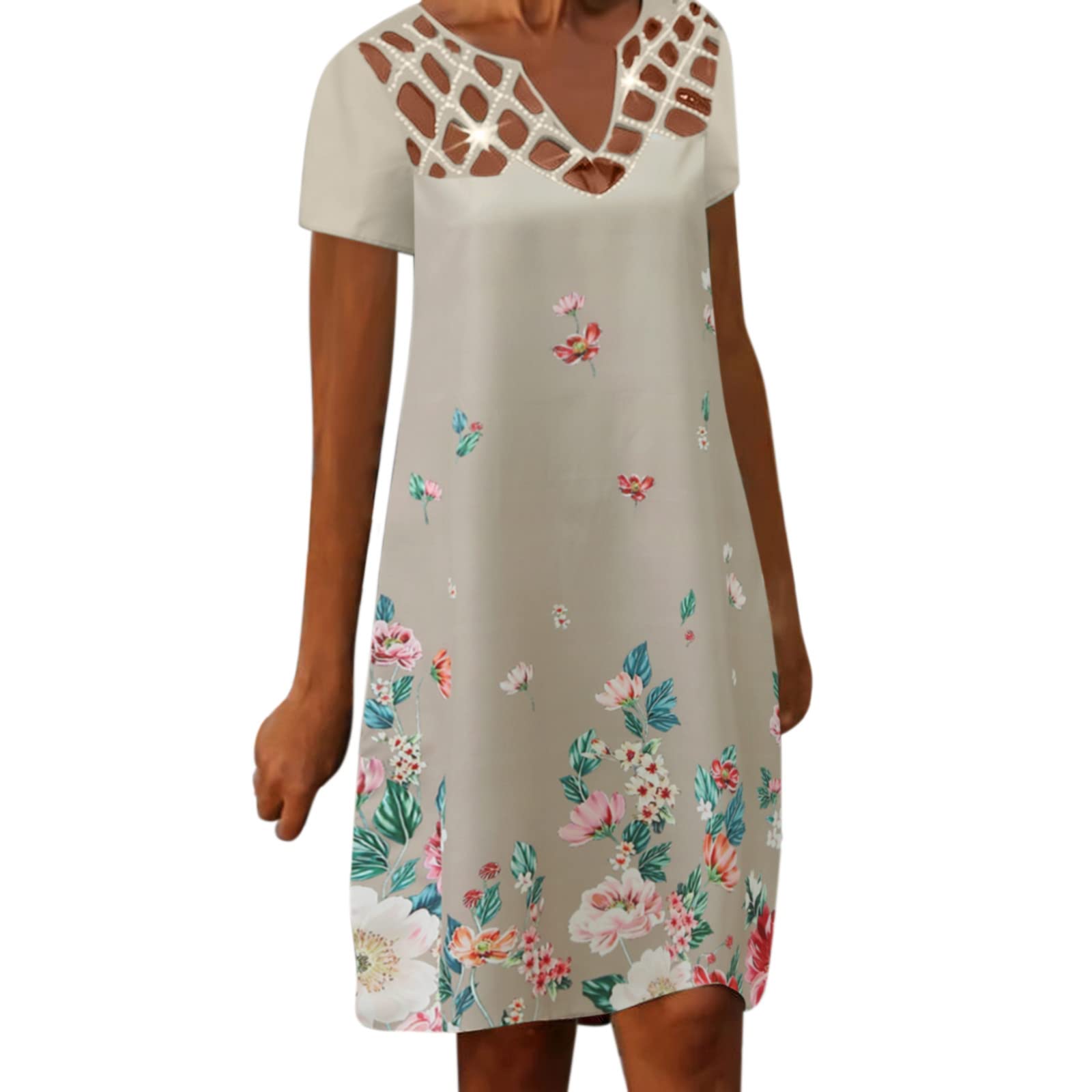 Elegant Women's Flare Midi Dress with Lantern Sleeves - Knee-Length Printed Flowy Dress for Casual Wear, Office, and Special Occasions