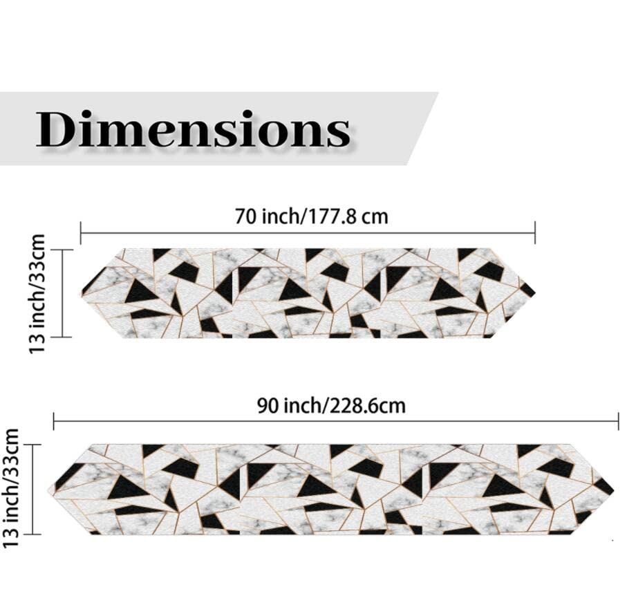 AUUXVA 13x70 Inches Geometric Marble Table Runner - White and Black Polyester Dining Table Decor for Kitchen, Coffee Table, Party & Holiday Banquet | Elegant Home Decoration & Dinner Party Setting