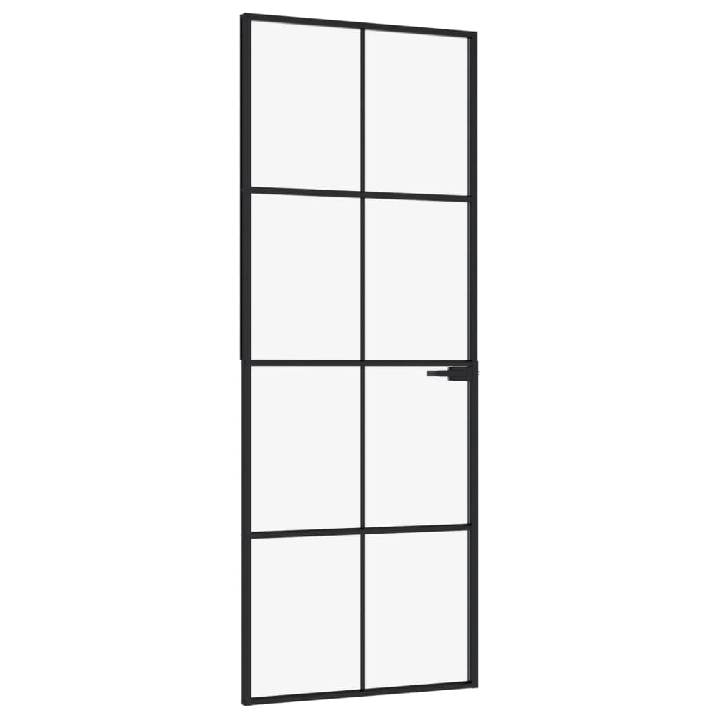vidaXL Black Aluminum Framed Interior Door with Tempered Glass - Slim Adjustable Design Fits Various Door Frames - Perfect for Modern Homes, Offices & Commercial Spaces