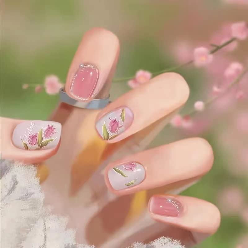 Tulip Nail Art Stickers - Floral Nail Decals for Spring, Embossed Flower Nail Stickers (3 Sheets) | Perfect for DIY Manicures, Nail Salon Decorations & Spring Nail Designs