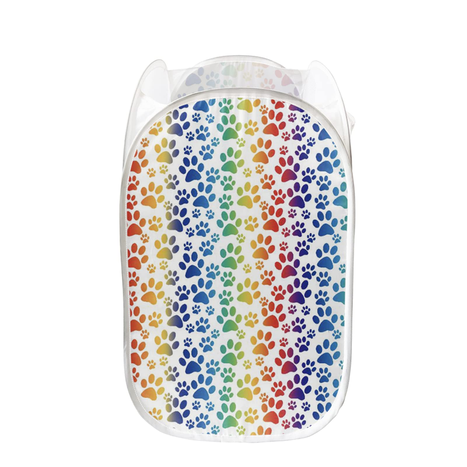 Colorful Foldable Mesh Laundry Basket with Puppy Paw Print - Pop-Up Dirty Clothes Hamper for Bedroom, Bathroom & Dorm Organization | Pet Lover Gift Idea