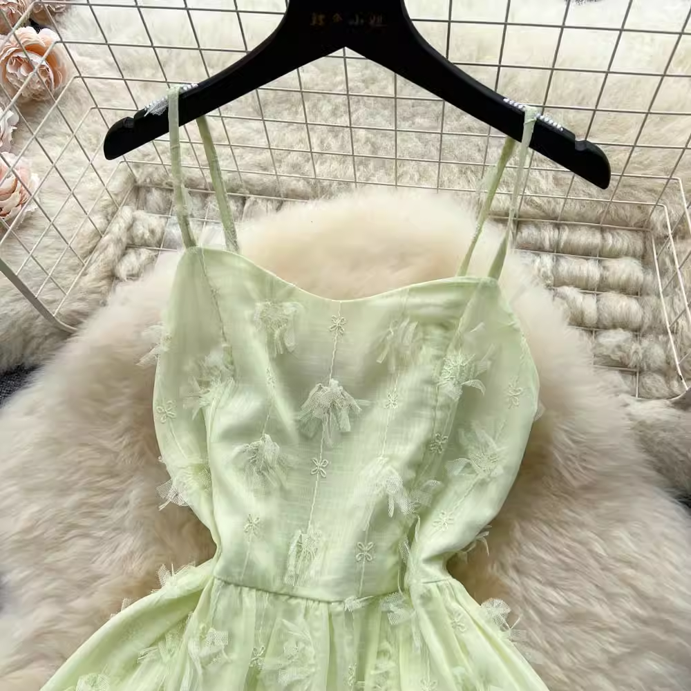 Green Sweet Spaghetti Straps Dress for Girls - Cute Summer Fairy Dress 1252 | Perfect for Beach Vacations, Birthday Parties & Photo Shoots