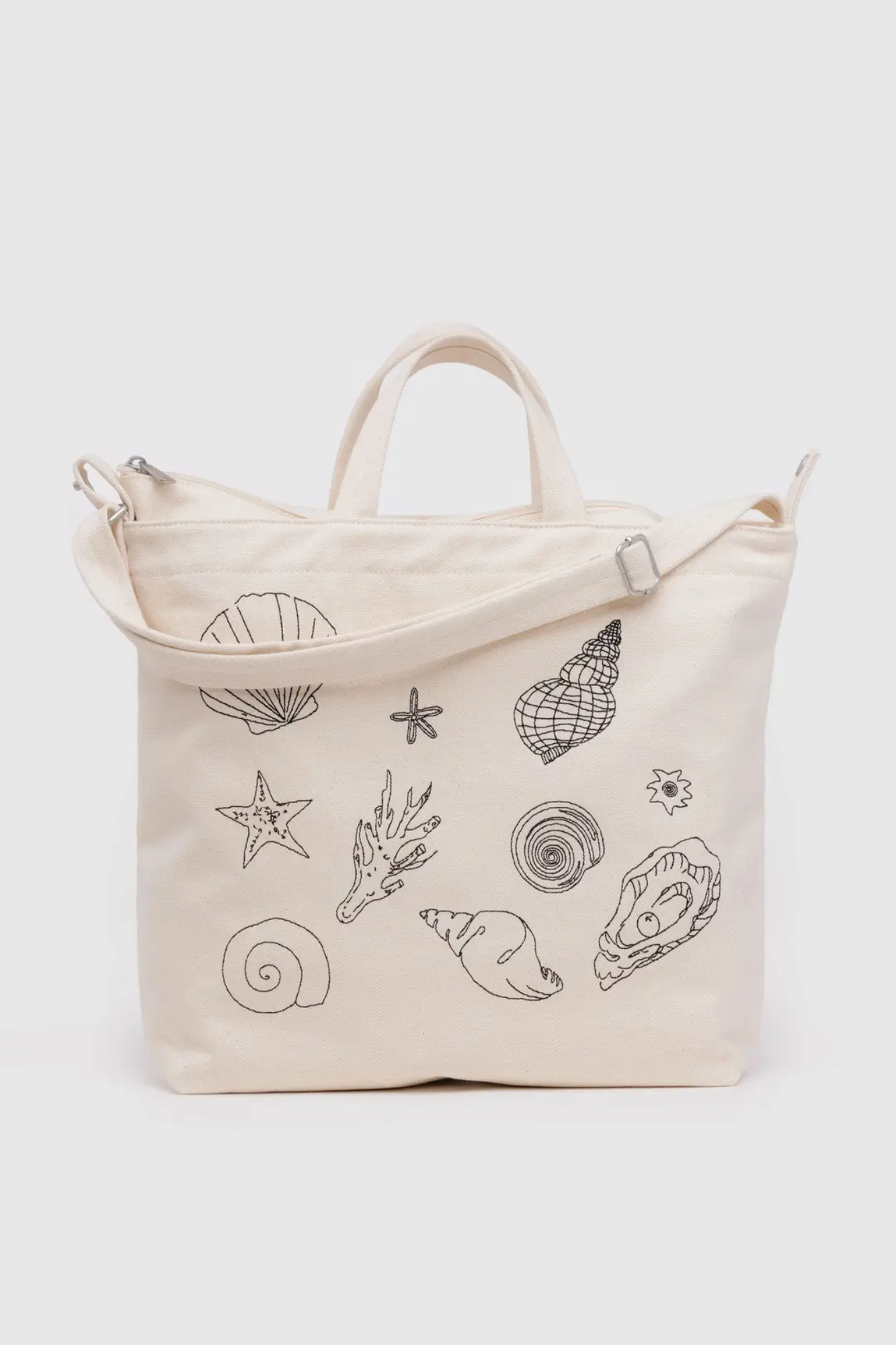 Horizontal Duck Bag with Embroidered Shells - Cute Canvas Crossbody Purse for Women, Beach Tote & Summer Fashion Accessory