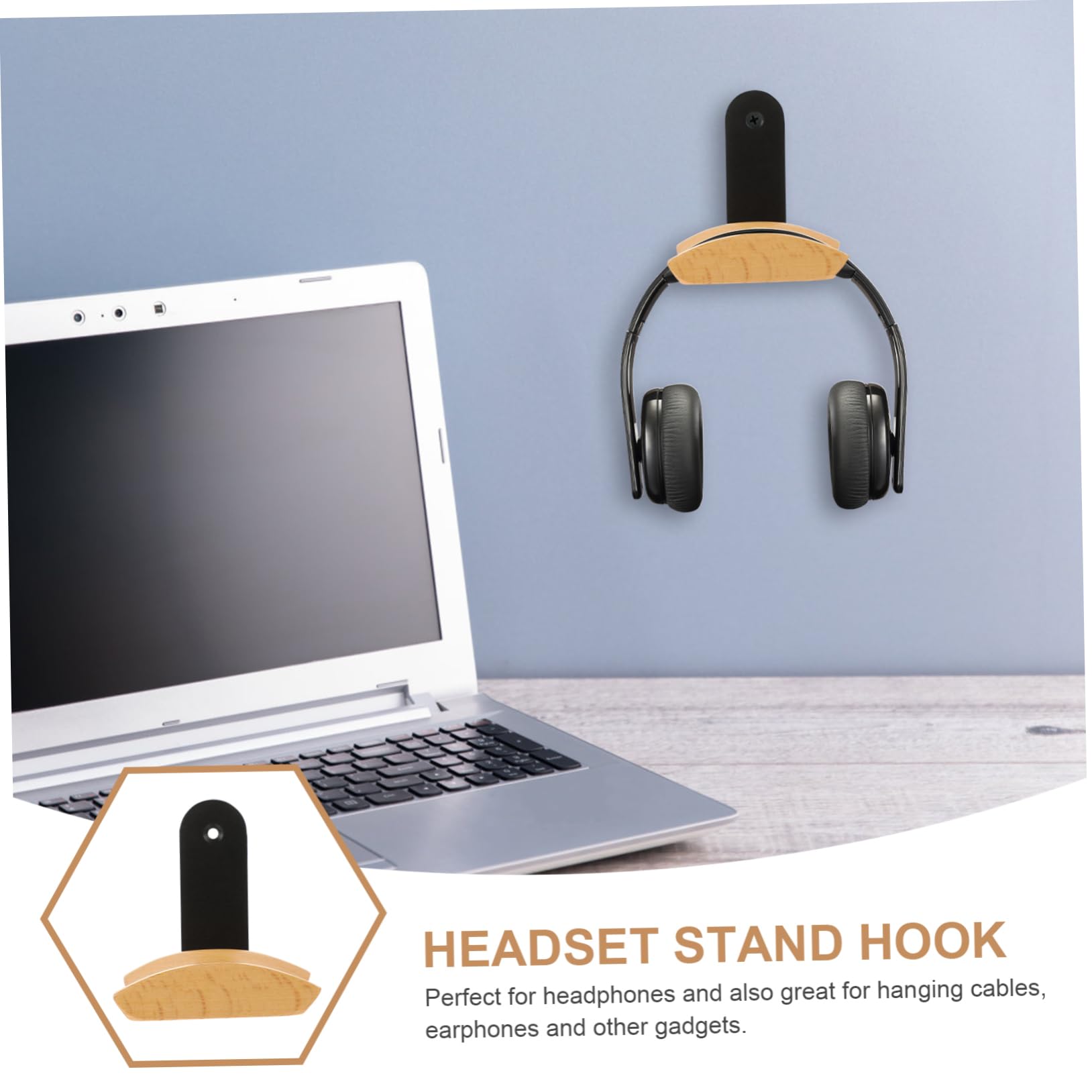 Veemoon Wooden Headphone Stand with Hanger - Premium Wood Headset Holder for Desk, Gaming Setup & Office Organization