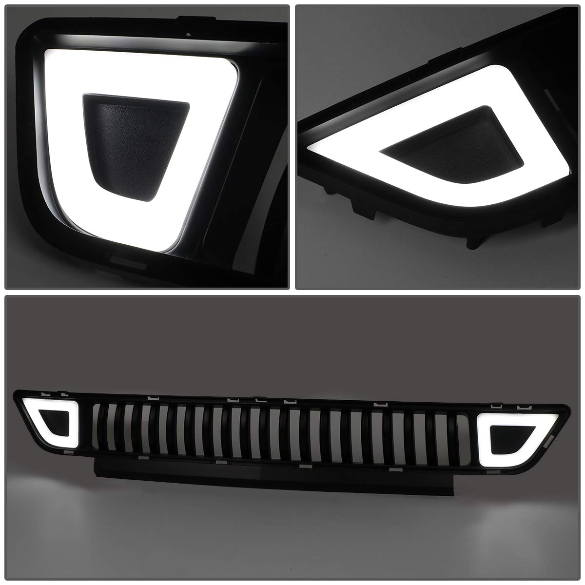 Auto Dynasty LED DRL Vertical Fence Style Front Lower Bumper Grille for Ford Mustang Base/EcoBoost/GT (2015-2017) - Upgrade Your Ride with Stylish Daytime Running Lights for Enhanced Visibility & Aggressive Look