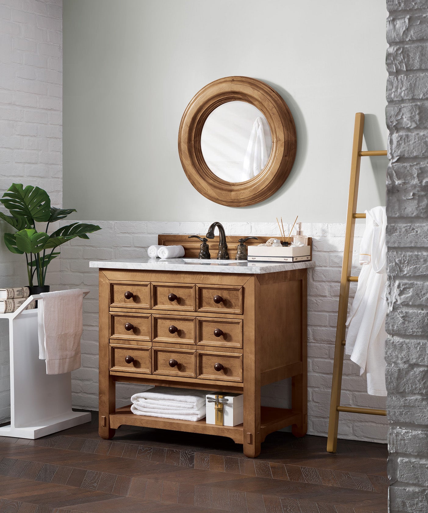 Malibu 36 Inch Single Bathroom Vanity with Honey Alder Wood & 3CM Carrara Marble Top - Perfect for Modern Master Bathrooms & Guest Suites