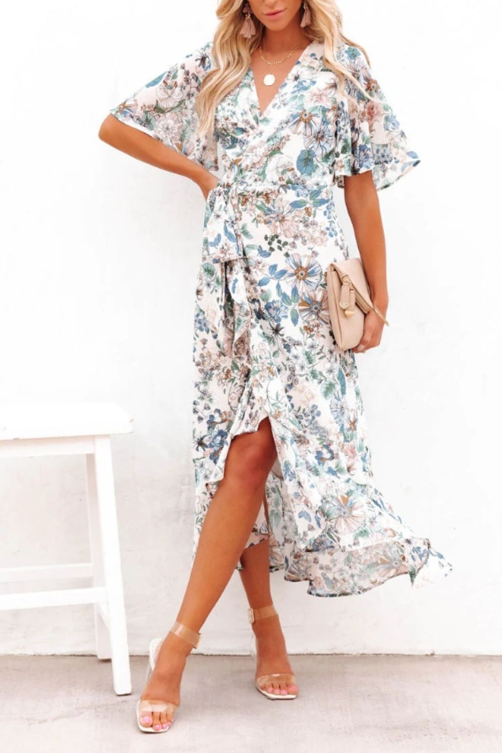 Floral Midi Dress for Women - Summer Flowy Boho Dress with Short Sleeves & Pockets | Perfect for Beach Vacations, Date Nights & Outdoor Parties