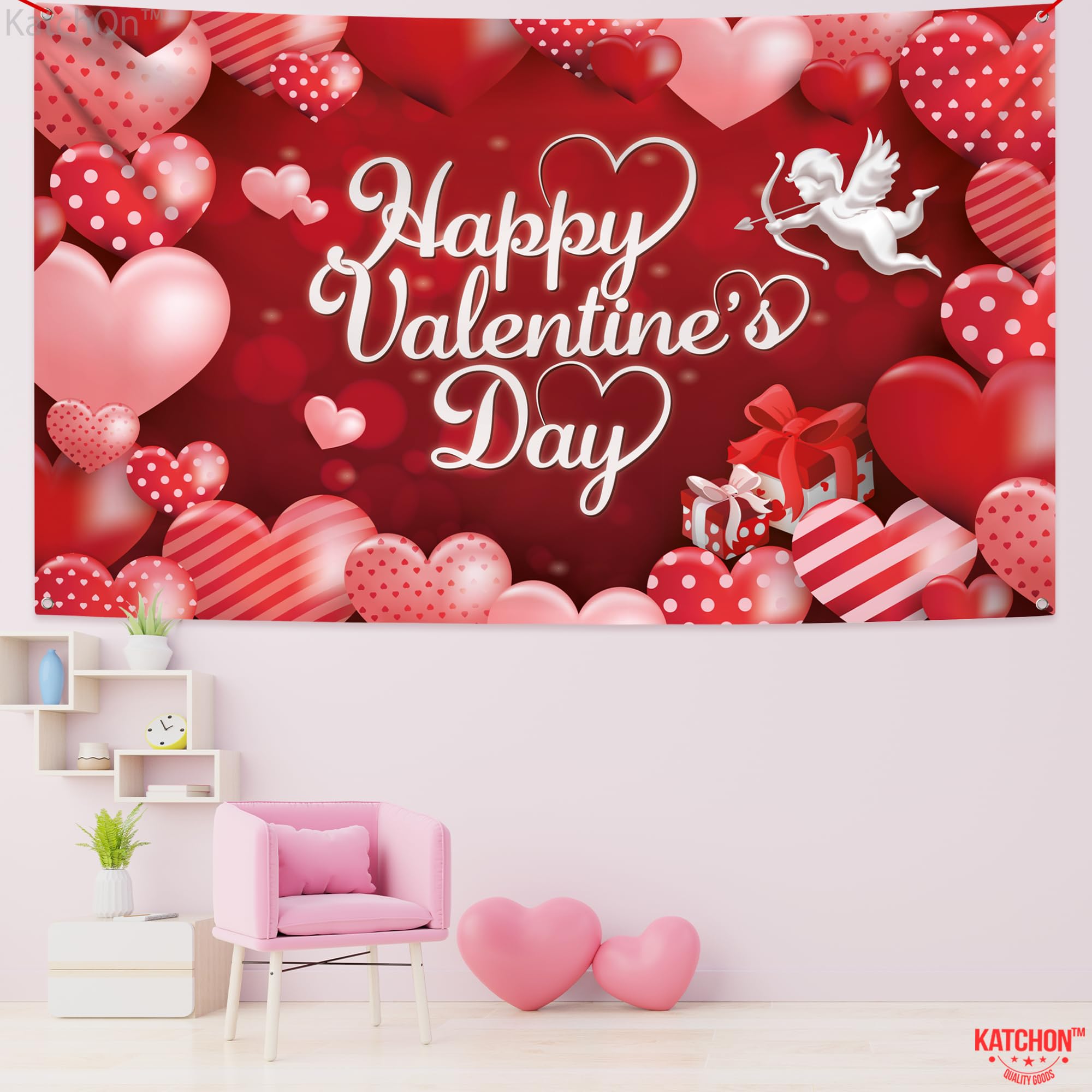KatchOn Extra Large Valentine's Day Backdrop Banner - 72x44 Inch Romantic Decor for Valentine's Party, Wedding, Photo Booth & Home Decoration | Perfect for Valentine's Day Decorations and Celebrations