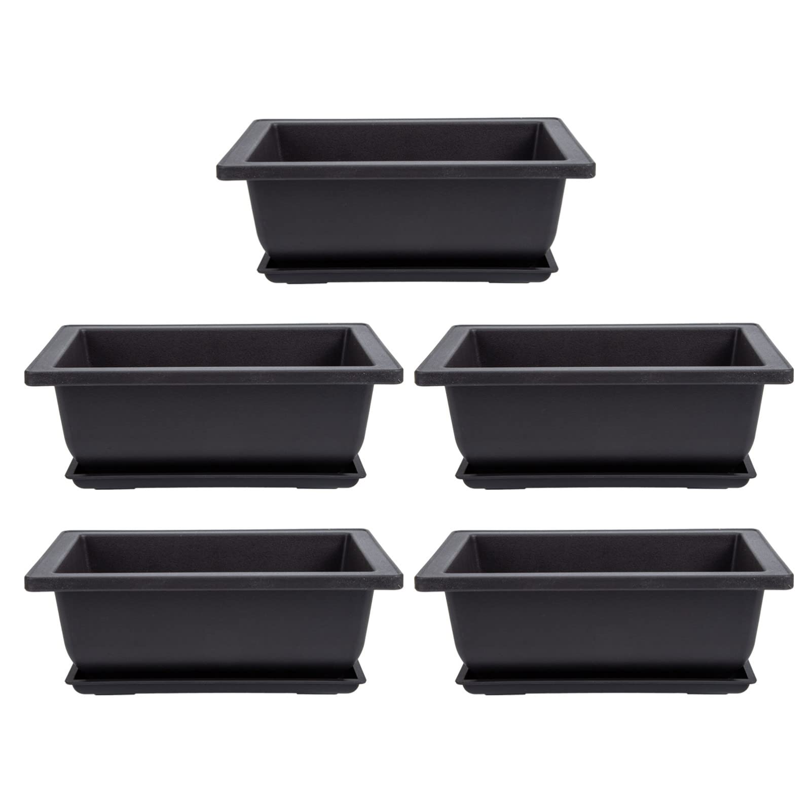 YARNOW 5-Piece Plastic Bonsai Pot Set - Rectangular Window Flower Box Planter with Drainage Trays for Indoor Plants, Succulents, Herbs | Perfect for Windowsill, Patio, Garden, Porch & Home Décor | Ideal for Small Space Gardening & Urban Balcony Decor