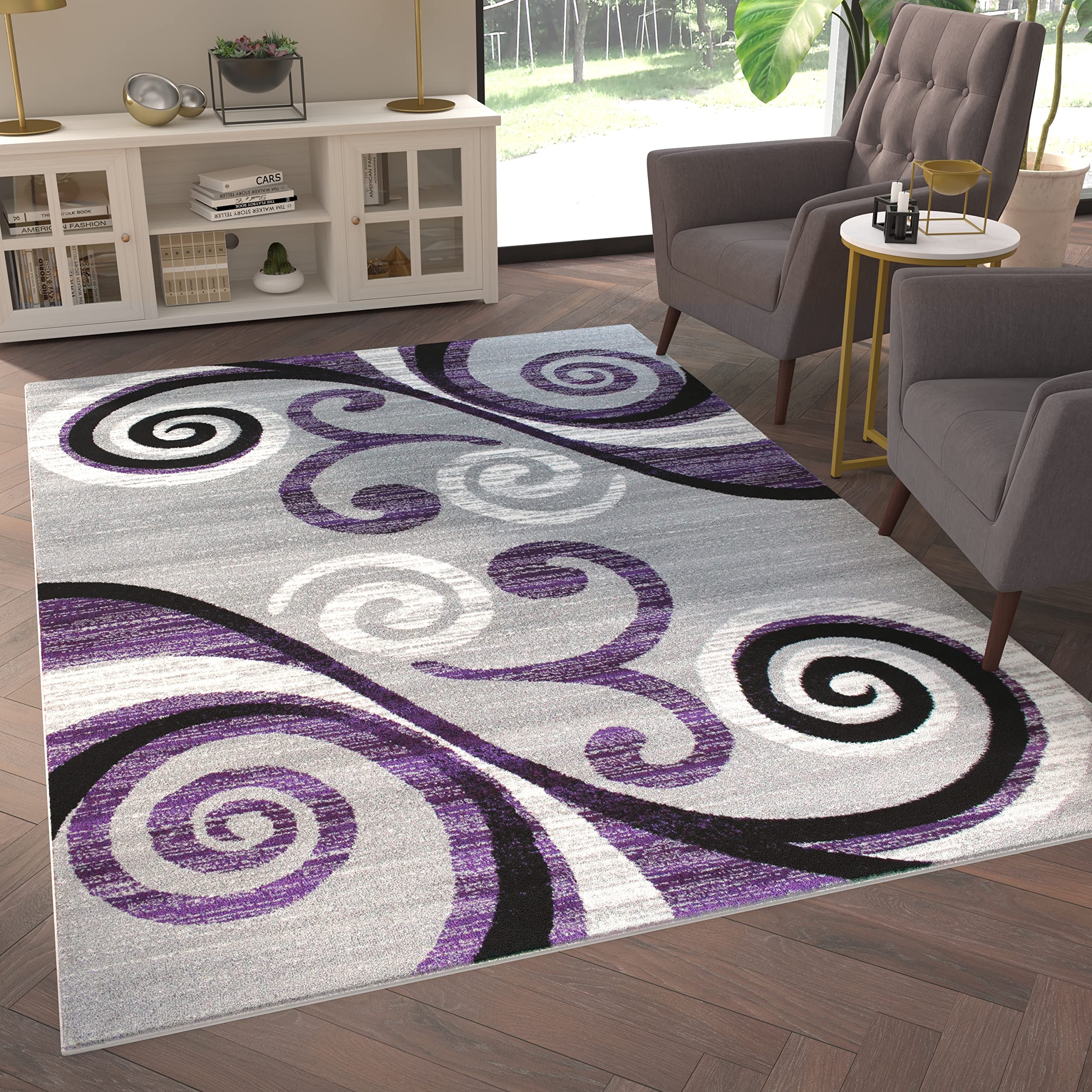 EMMA + OLIVER Helix Olefin Accent Rug 6x9 - Scraped Look Swirl Pattern with Plush Pile & Jute Backing - Stain & Moisture Resistant - Easy Maintenance - Perfect for Living Room, Bedroom or Office Decor