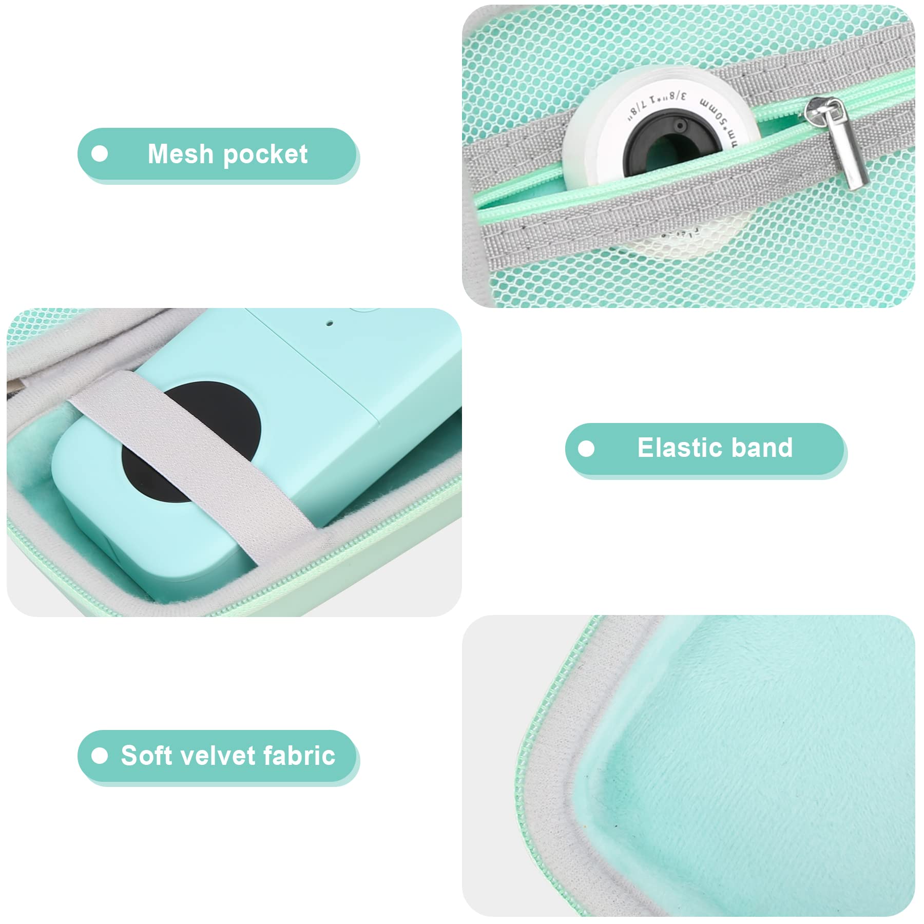 Canboc Hard Protective Case for Phomemo D30 D35, Memoking D30, NIIMBOT D11 Label Makers - Portable Storage Bag for Bluetooth Thermal Mini Label Printer, Label Paper, Tapes & Cables (Mint Green) - Perfect for Office, Home & Travel Organization