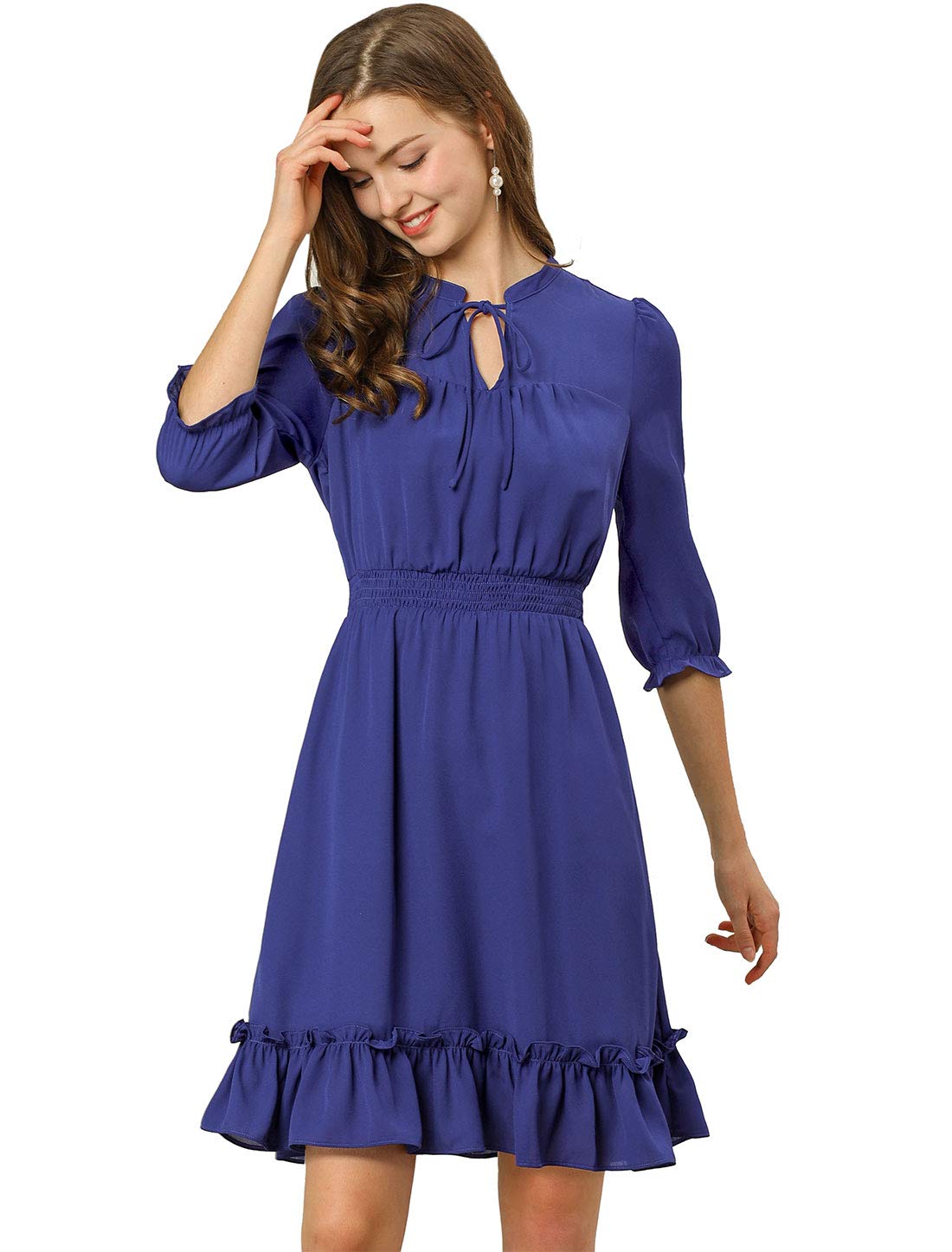 Allegra K Women's Casual 3/4 Sleeve Boho Chiffon Dress for Wedding Guest, Summer Beach Party & Outdoor Events