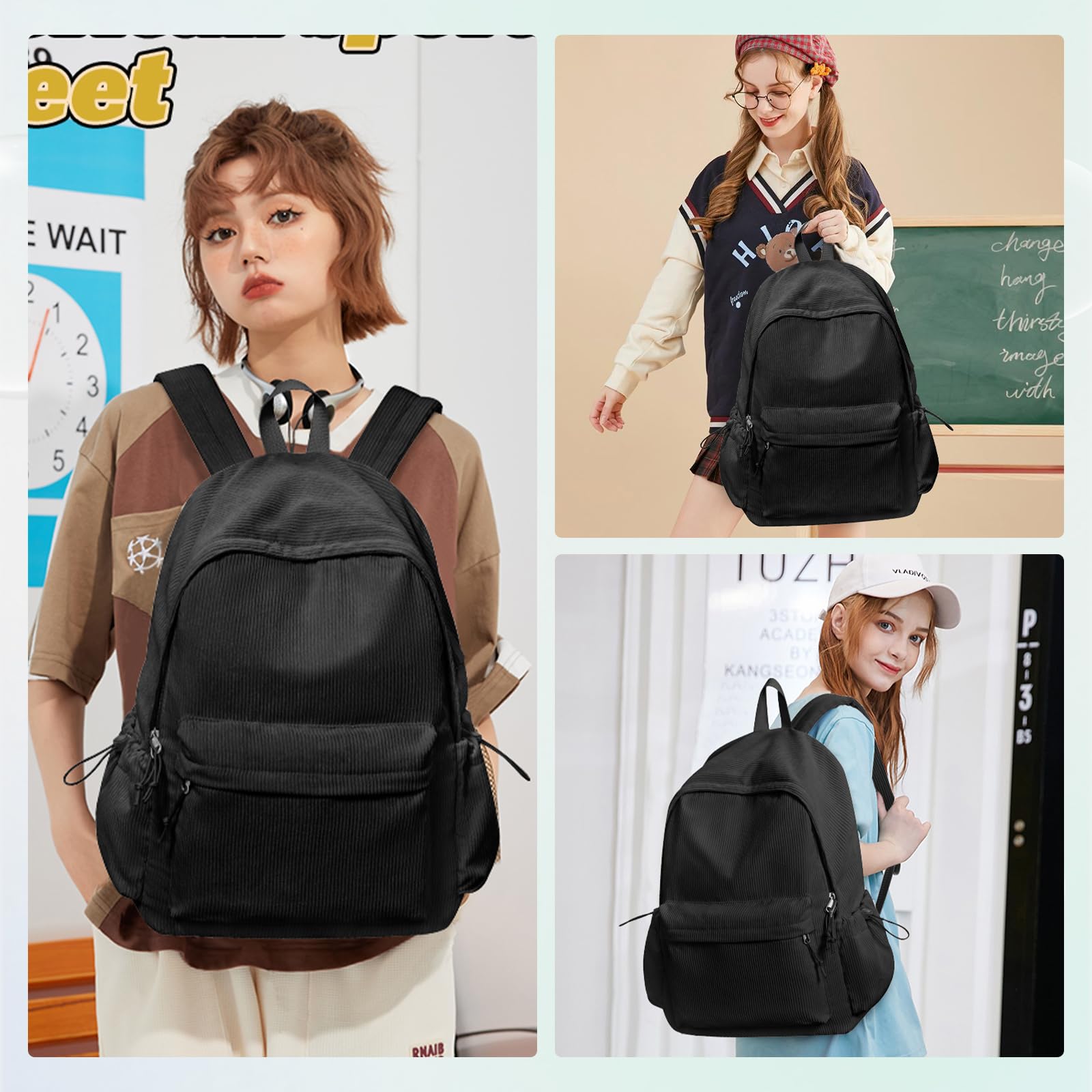 VGOCO Stylish Corduroy Backpack for Teens - Durable School Bookbag for Girls & Boys, Aesthetic College & Middle School Backpack - Perfect for Daily Use, Travel & Campus Life