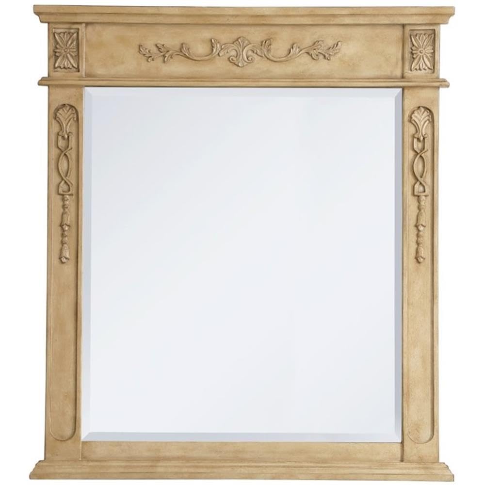 Elegant Danville 36x32 Inch Wood Framed Bathroom Mirror in Antique Beige - Perfect for Vanity, Powder Room & Farmhouse Style Decor