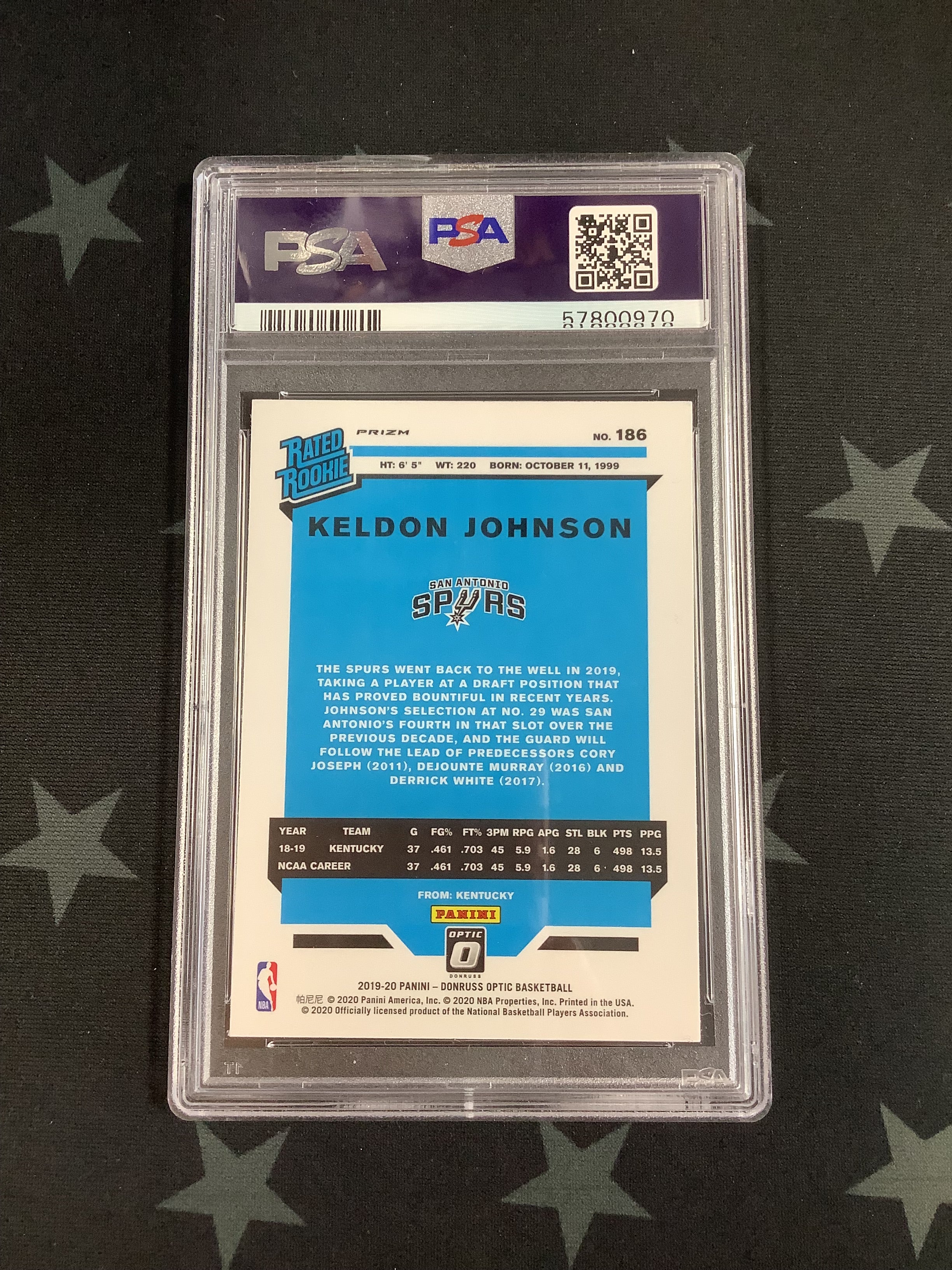 2019 Panini Donruss Optic Hyper Pink Keldon Johnson #186 PSA Mint 9 Basketball Card - Perfect for Collectors, Investment & Sports Memorabilia Displays