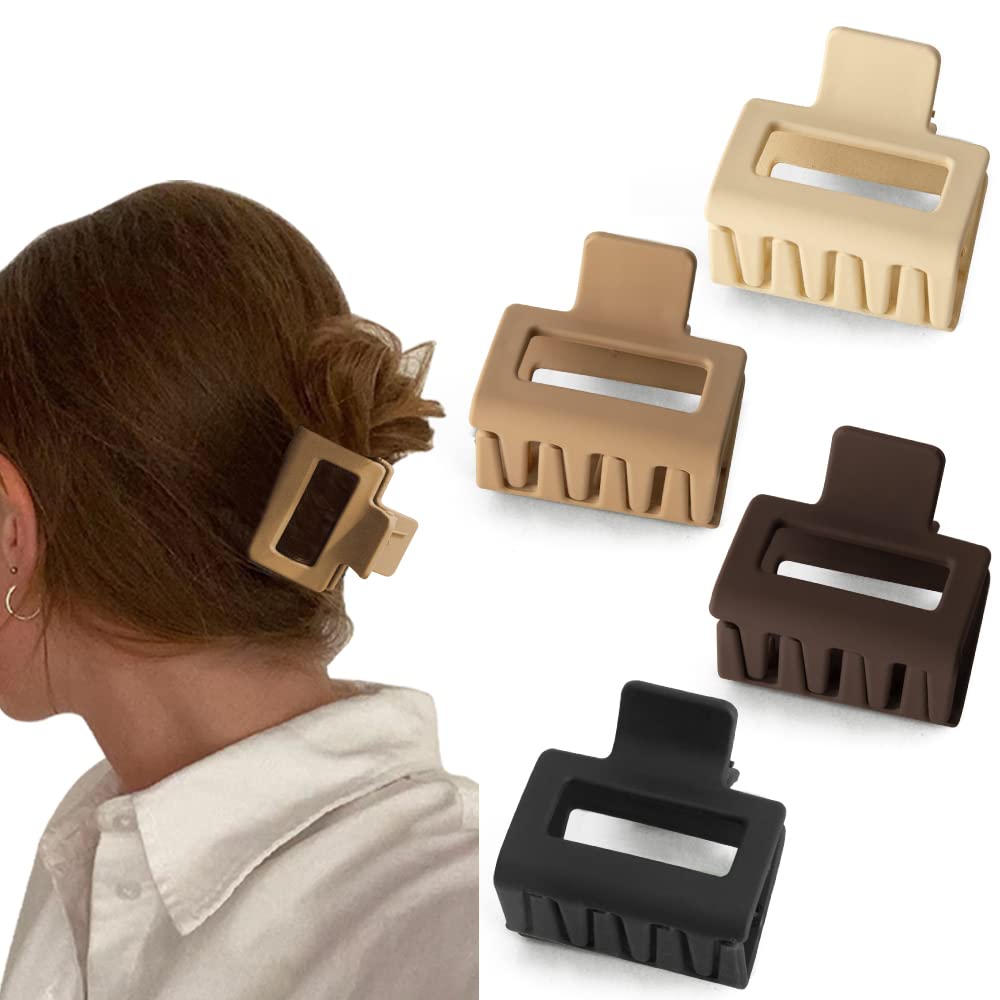 Bolonar 4Pcs Small Hair Clips for Thin & Thick Hair - 2 Inch Square Matte Neutral Color Claw Clips for Women | Perfect for Office, School, and Everyday Styling