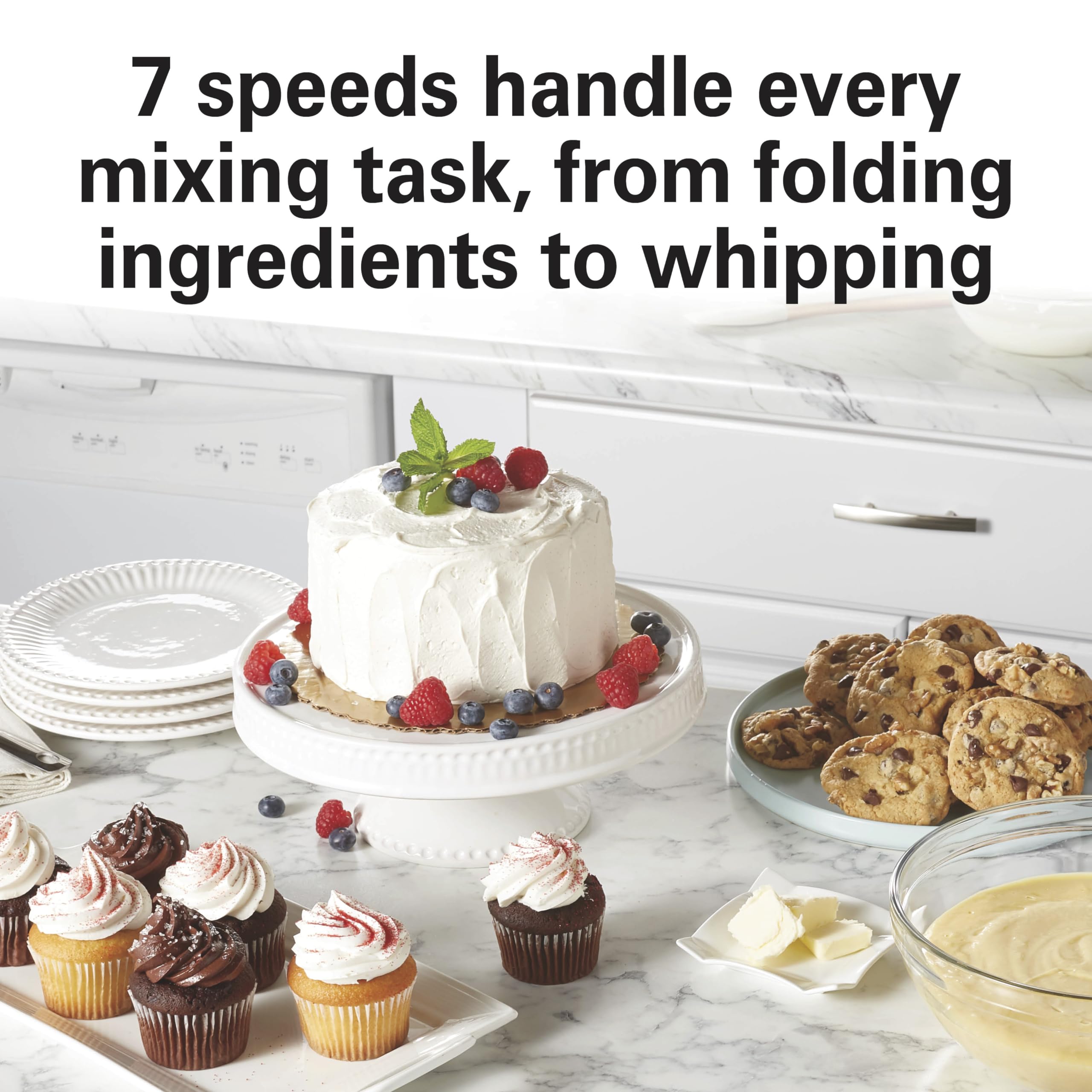 Hamilton Beach 4-Quart Electric Stand Mixer with Dough Hook, Flat Beater & Whisk Attachments - 7 Speed Settings & Splash Guard - Perfect for Baking Cakes, Cookies & Bread Dough (Rose Color)