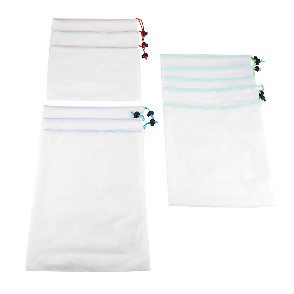 11-Piece Reusable Mesh Produce Bags with Drawstring - Washable Food Storage Organizer for Fruits, Vegetables, Toys - Perfect for Grocery Shopping, Farmers Market & Kitchen Organization