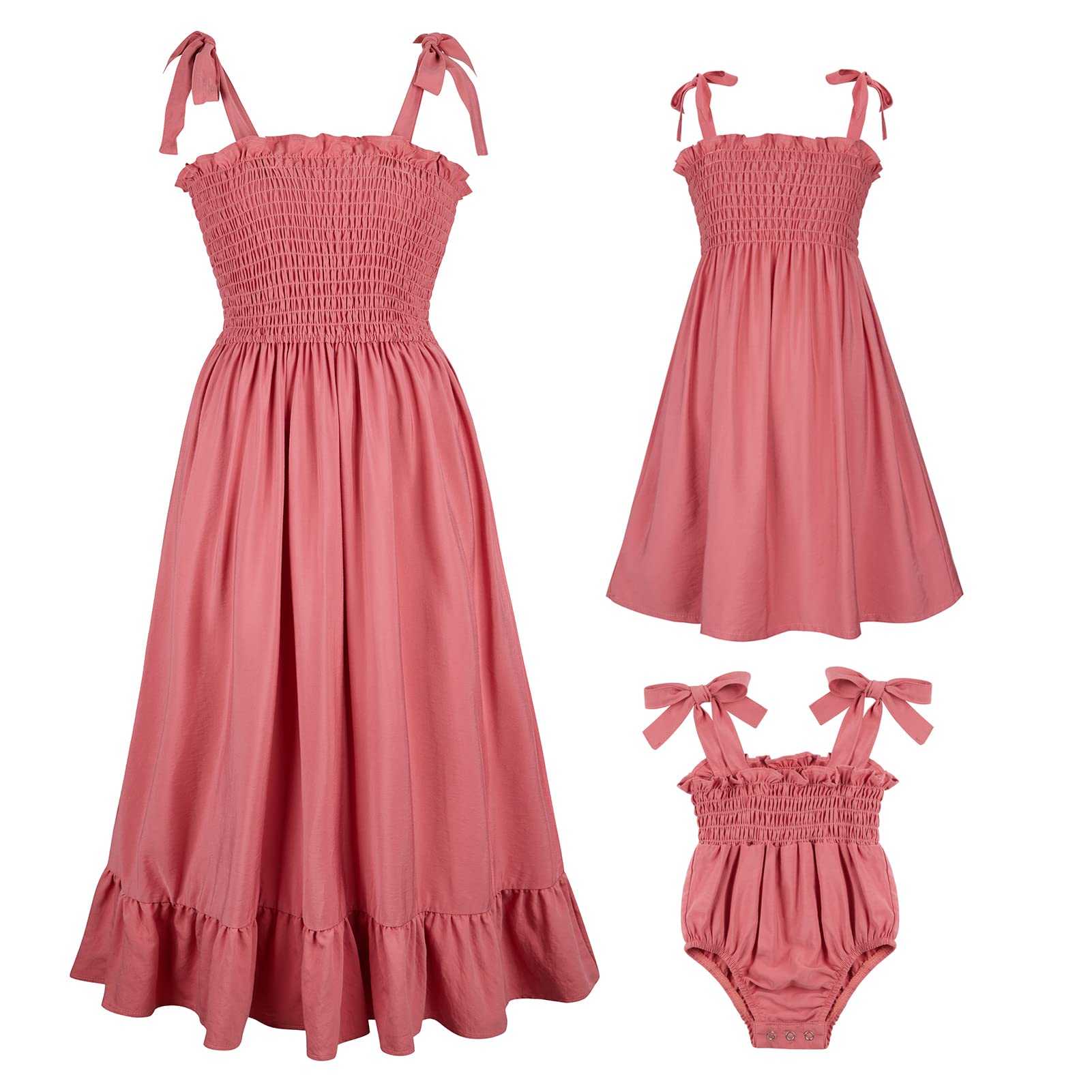 Mommy and Me Floral Smocked Dress Set - Matching Family Outfits, Sleeveless Sundress for Women & Girls, Beach Summer Casual Dresses for Vacation, Photo Shoots & Special Occasions