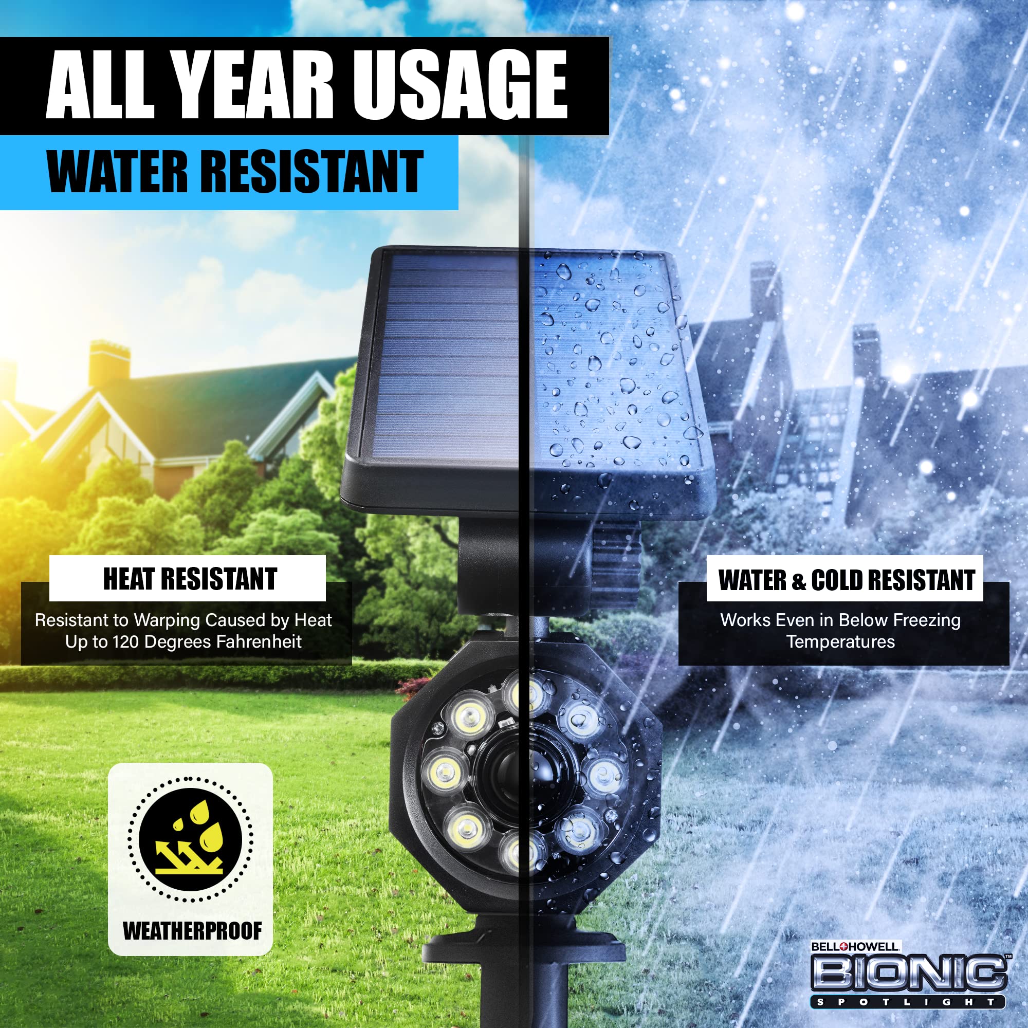 Bell+Howell Bionic Spotlight Motion Solar Spot Lights - Waterproof Outdoor Solar Landscape Lighting for Garden, Lawn & Yard | Super Bright LED Weather Resistant Security Lights | Perfect for Pathways, Driveways & Backyard Safety (As Seen On TV)