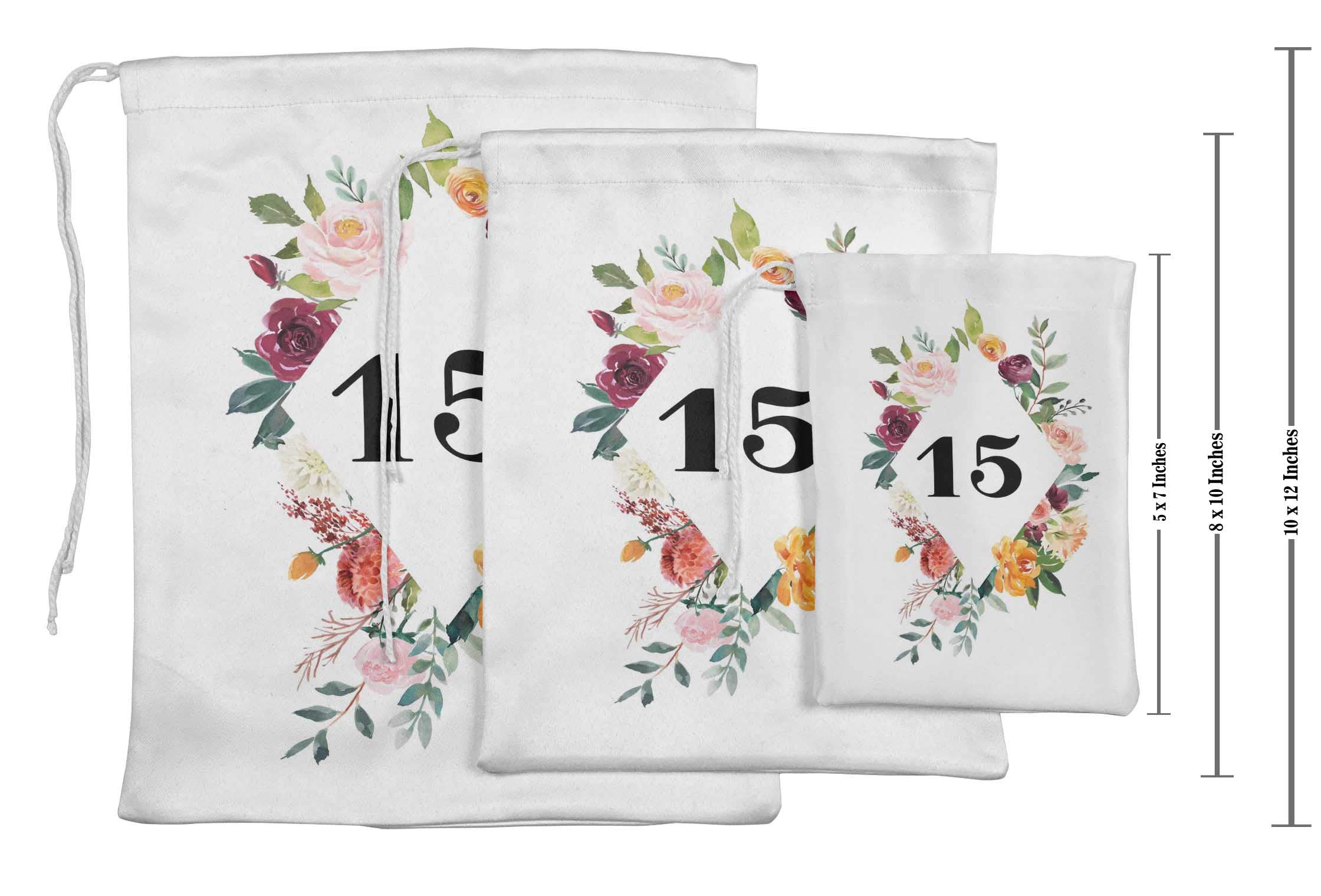 15-Piece White Floral Quinceañera Favor Bags - Elegant Candy Pouches for Sweet 15 Party Decorations & Gift Giving | Perfect for Quinceañeras, Bridal Showers, Baby Showers & Special Events