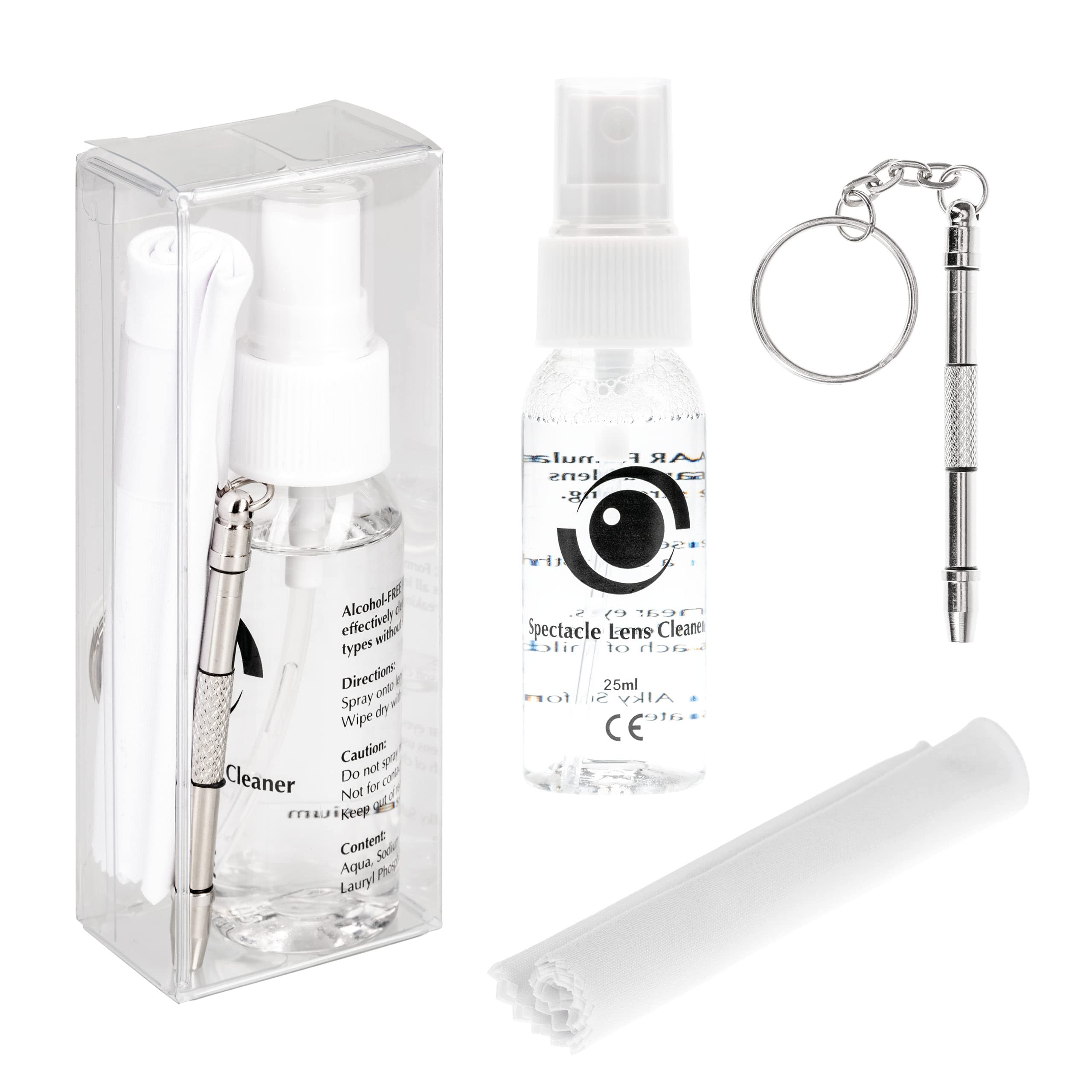 Premium Eyeglass Lens Cleaner Kit - Safely Clean Glasses, Sunglasses, Watches & Screens - Includes Lens Repair Tool, Cleaning Solution & Microfiber Cloth - Perfect for Travel, Office & Daily Eye Care
