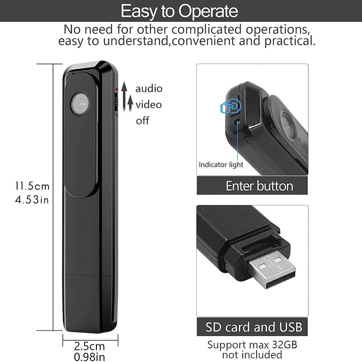 UrbanFlyingFox Mini Portable Camera with Night Vision - 1 Piece Compact Surveillance Camera for Home Security, Baby Monitoring & Outdoor Adventures