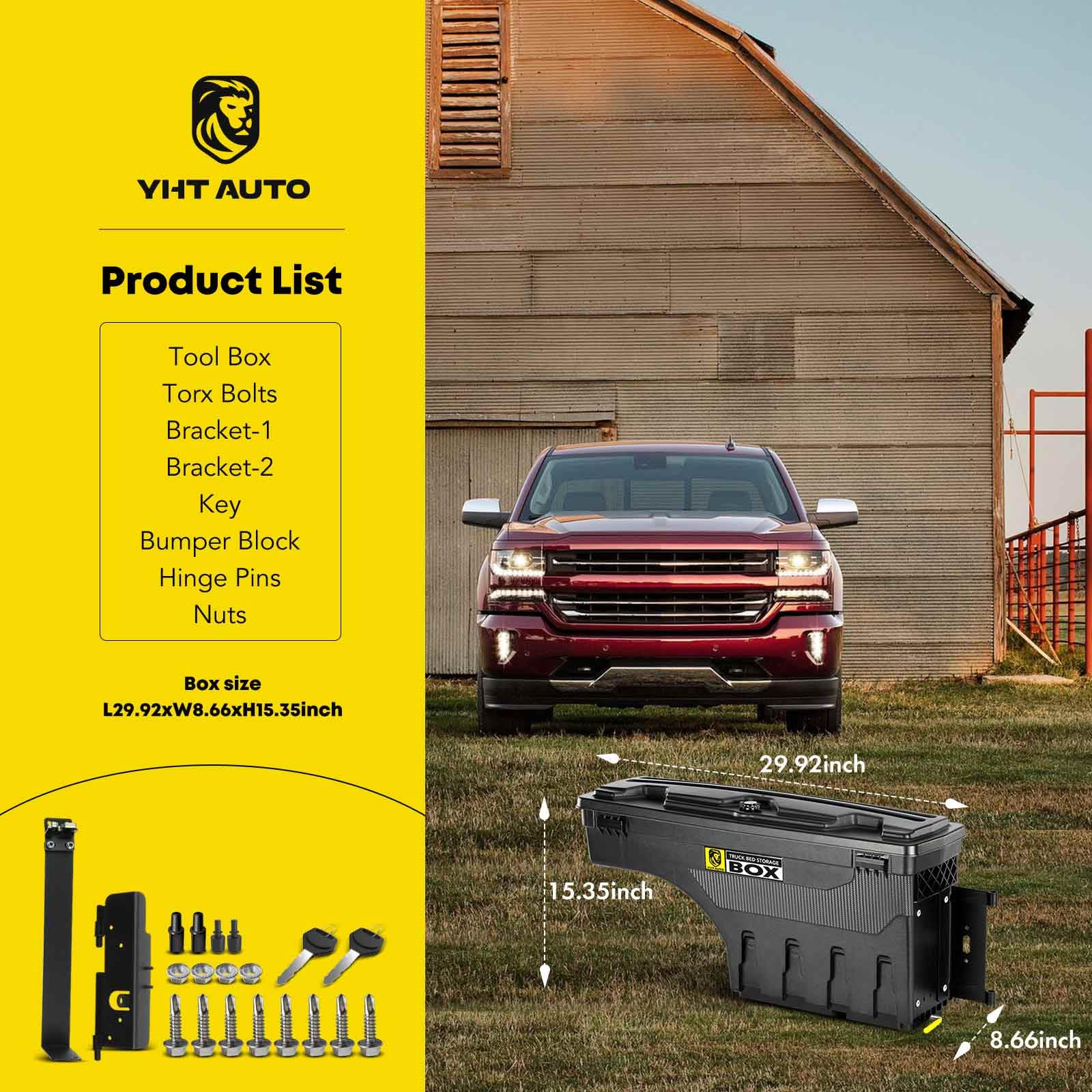 Lockable Waterproof Truck Bed Tool Box for 1999-2016 Ford F-250 F-350 Super Duty | Passenger Side Swing Tool Storage | Heavy Duty Wheel Well Toolbox for Camping, Work & Outdoor Gear Organization
